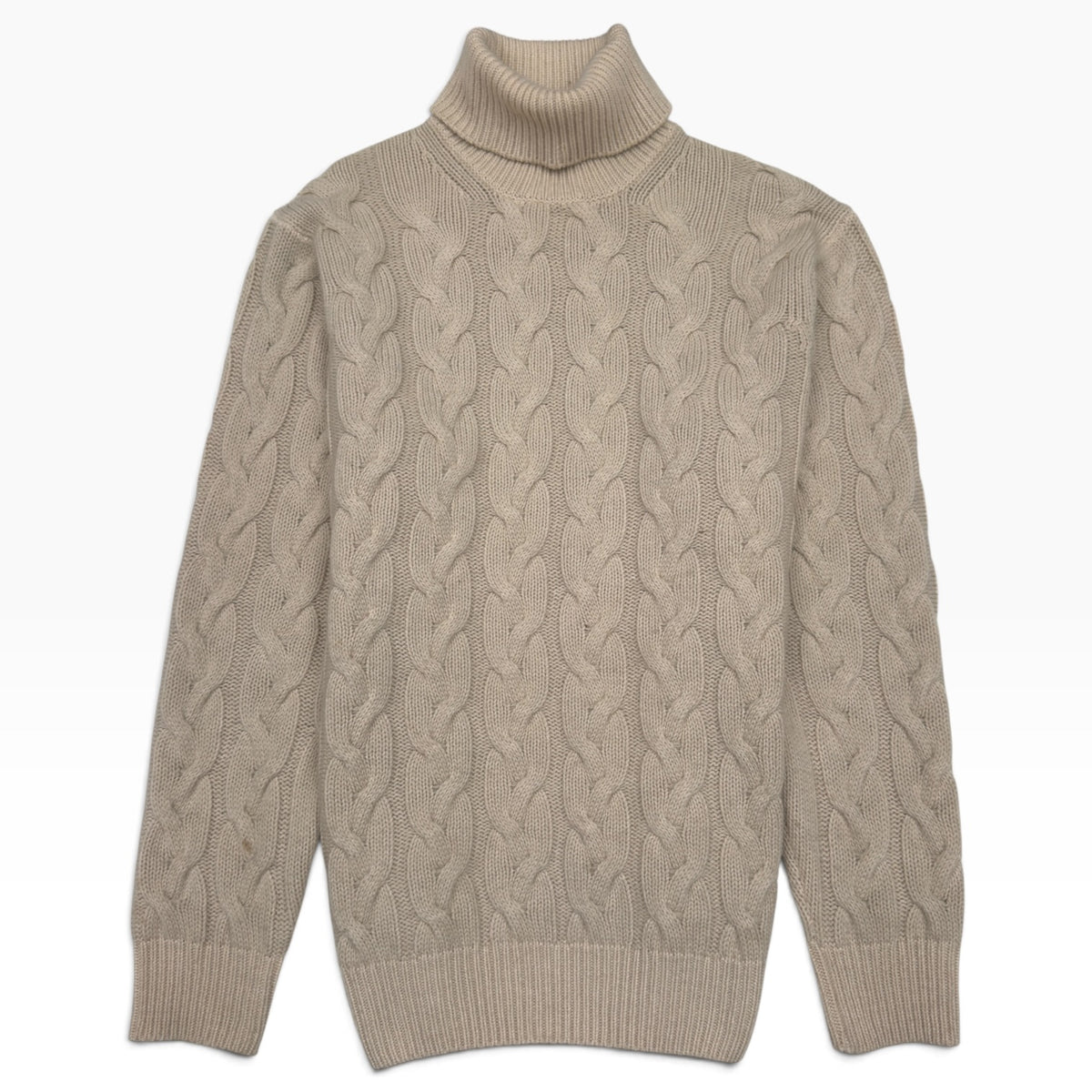 THOM SWEENEY MERINO WOOL / SILK CABLE KNIT ROLL NECK JUMPER CREAM M