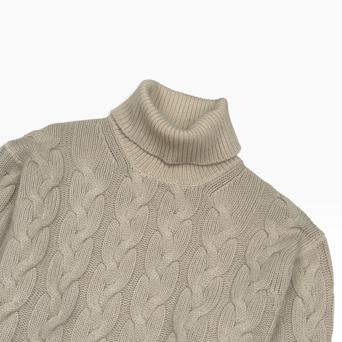 THOM SWEENEY MERINO WOOL / SILK CABLE KNIT ROLL NECK JUMPER CREAM M