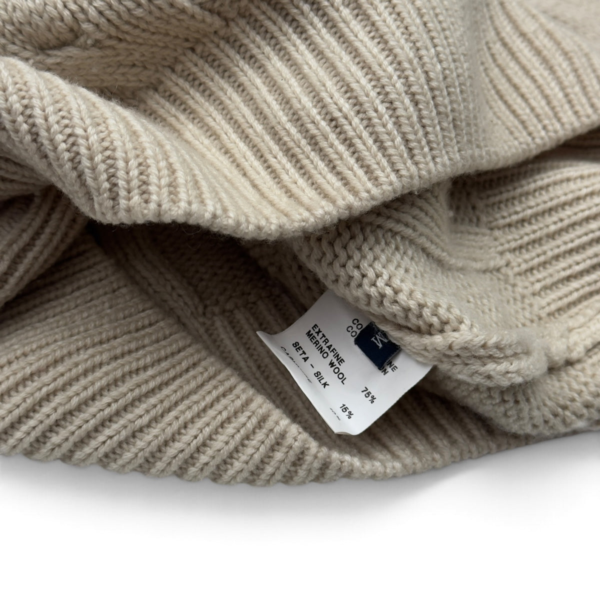THOM SWEENEY MERINO WOOL / SILK CABLE KNIT ROLL NECK JUMPER CREAM M