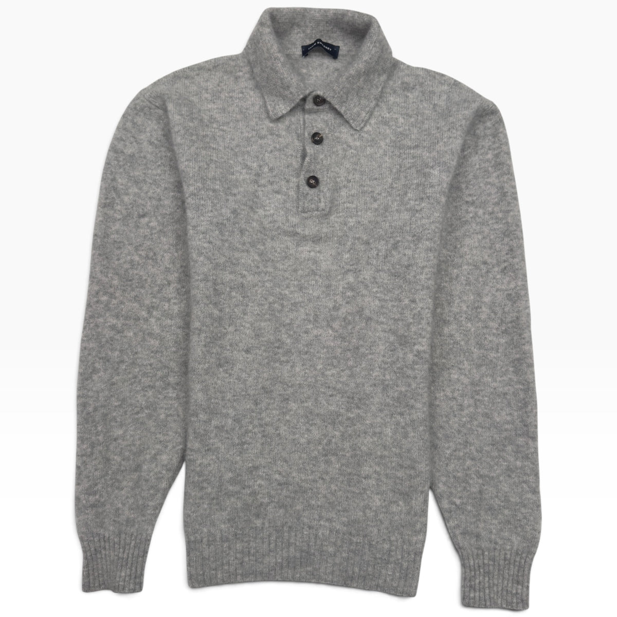 THOM SWEENEY CASHMERE / SILK POLO COLLAR JUMPER GREY L