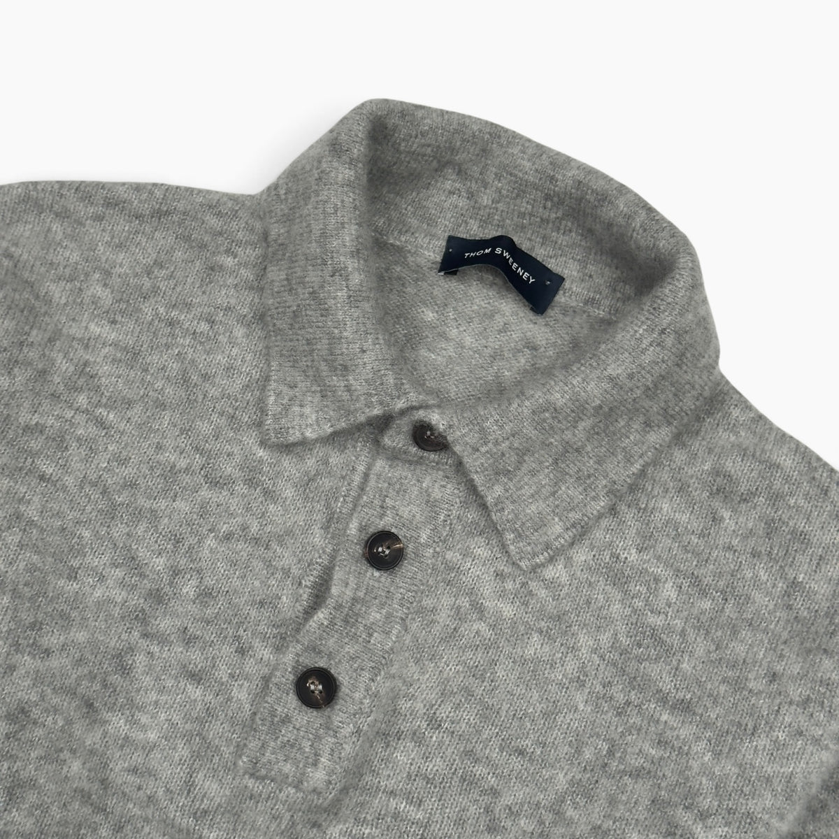 THOM SWEENEY CASHMERE / SILK POLO COLLAR JUMPER GREY L