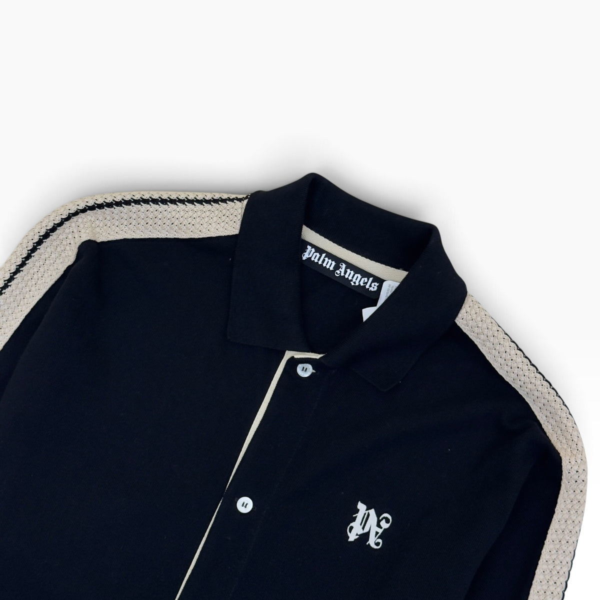 PALM ANGELS MONOGRAM PIQUE LONG SLEEVE SHIRT BLACK / BEIGE M