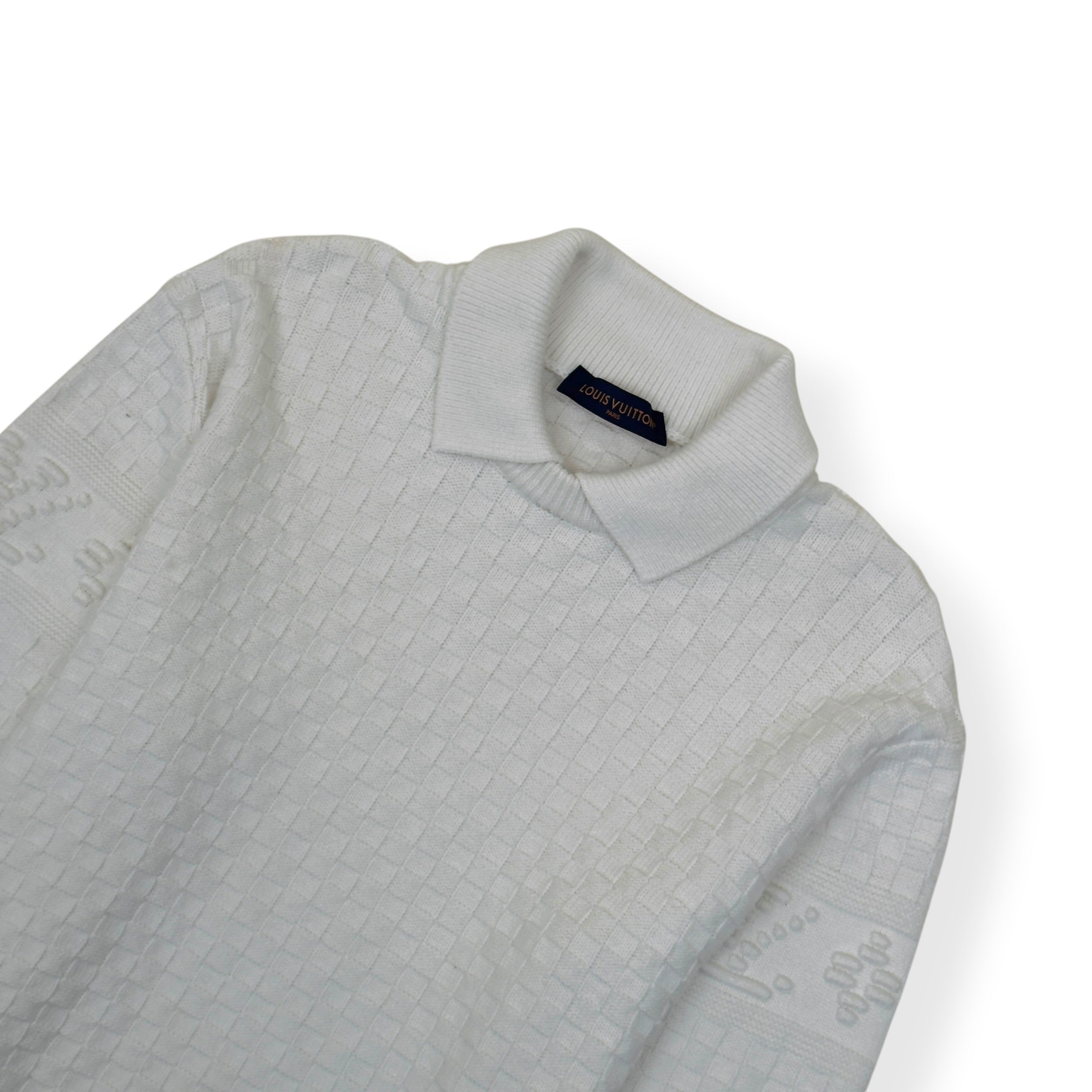 LOUIS VUITTON DAMIER POLO SWEATER WHITE L
