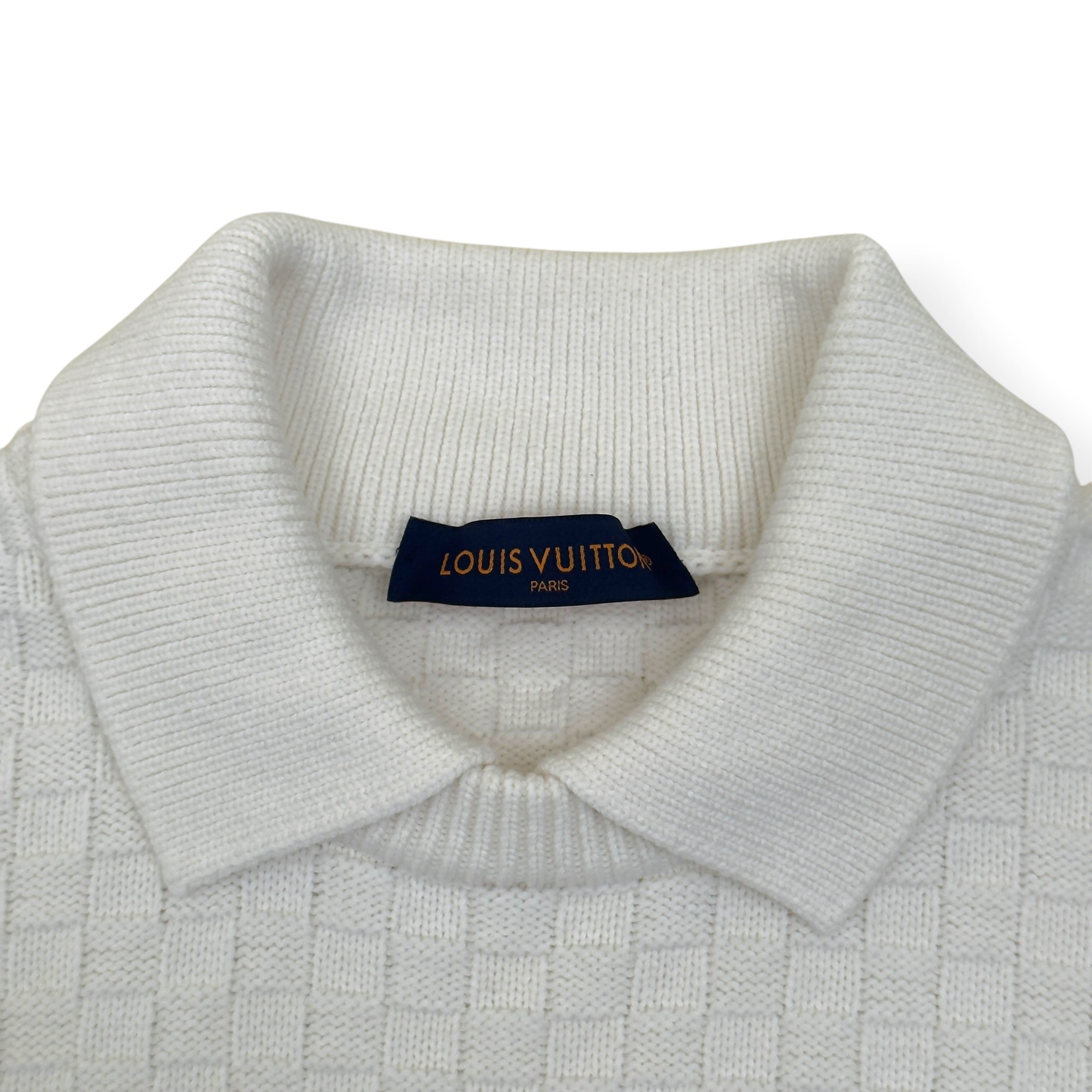 LOUIS VUITTON DAMIER POLO SWEATER WHITE L
