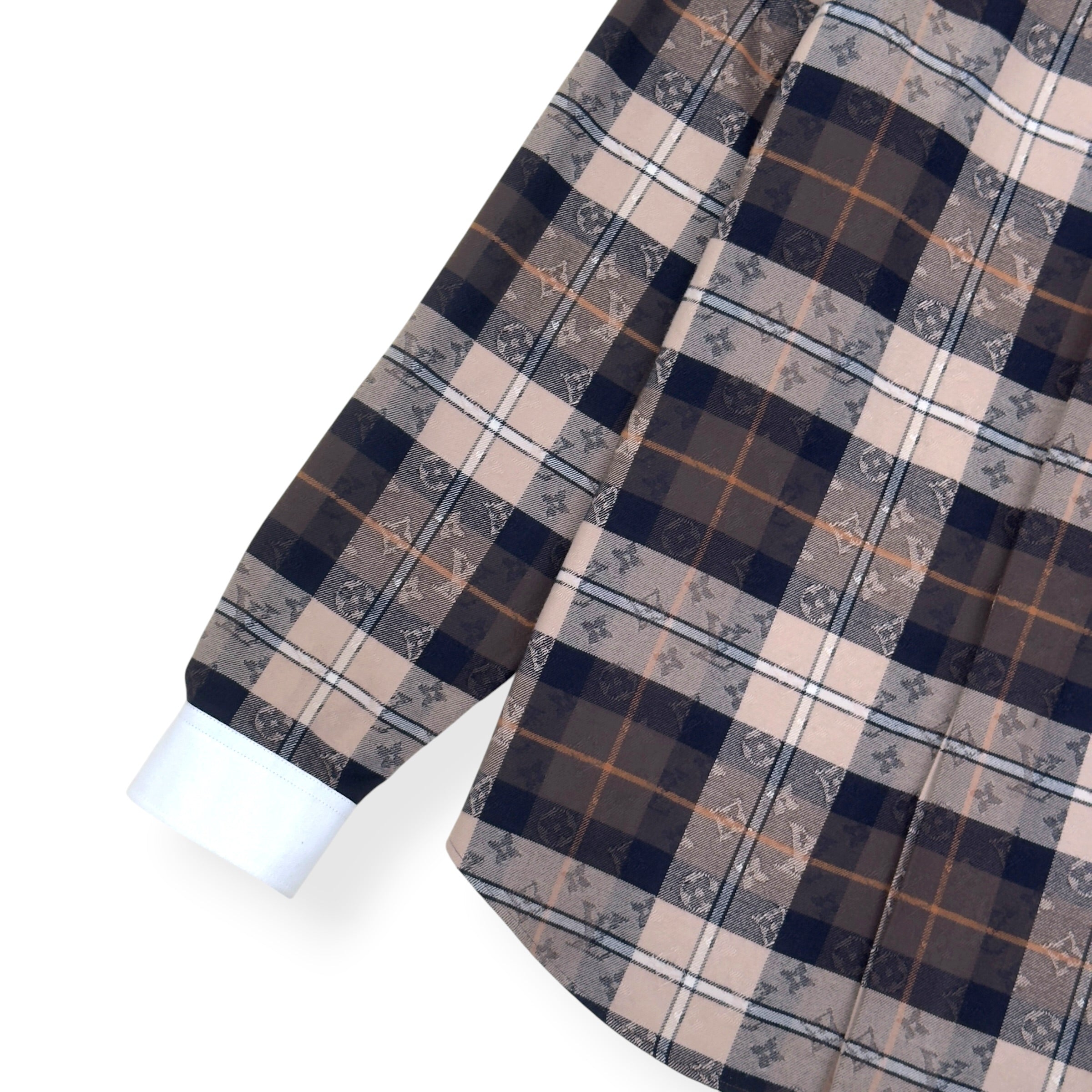 LOUIS VUITTON MONOGRAM PLAID FLANNEL SHIRT BROWN XXL
