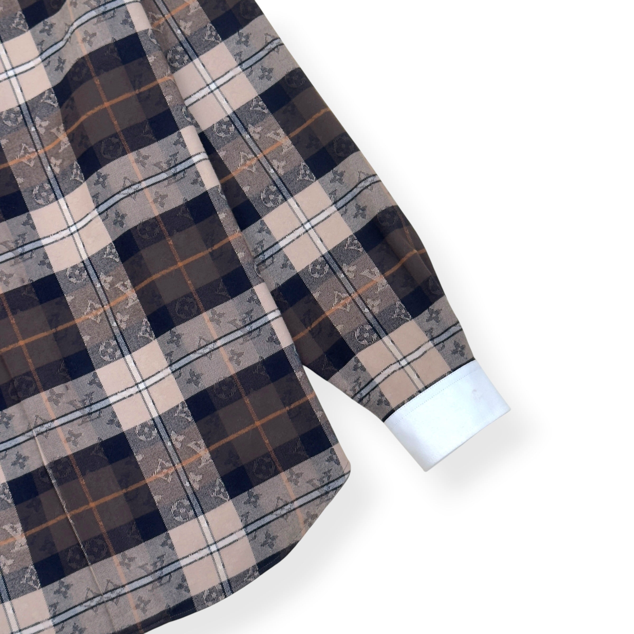 LOUIS VUITTON MONOGRAM PLAID FLANNEL SHIRT BROWN XXL