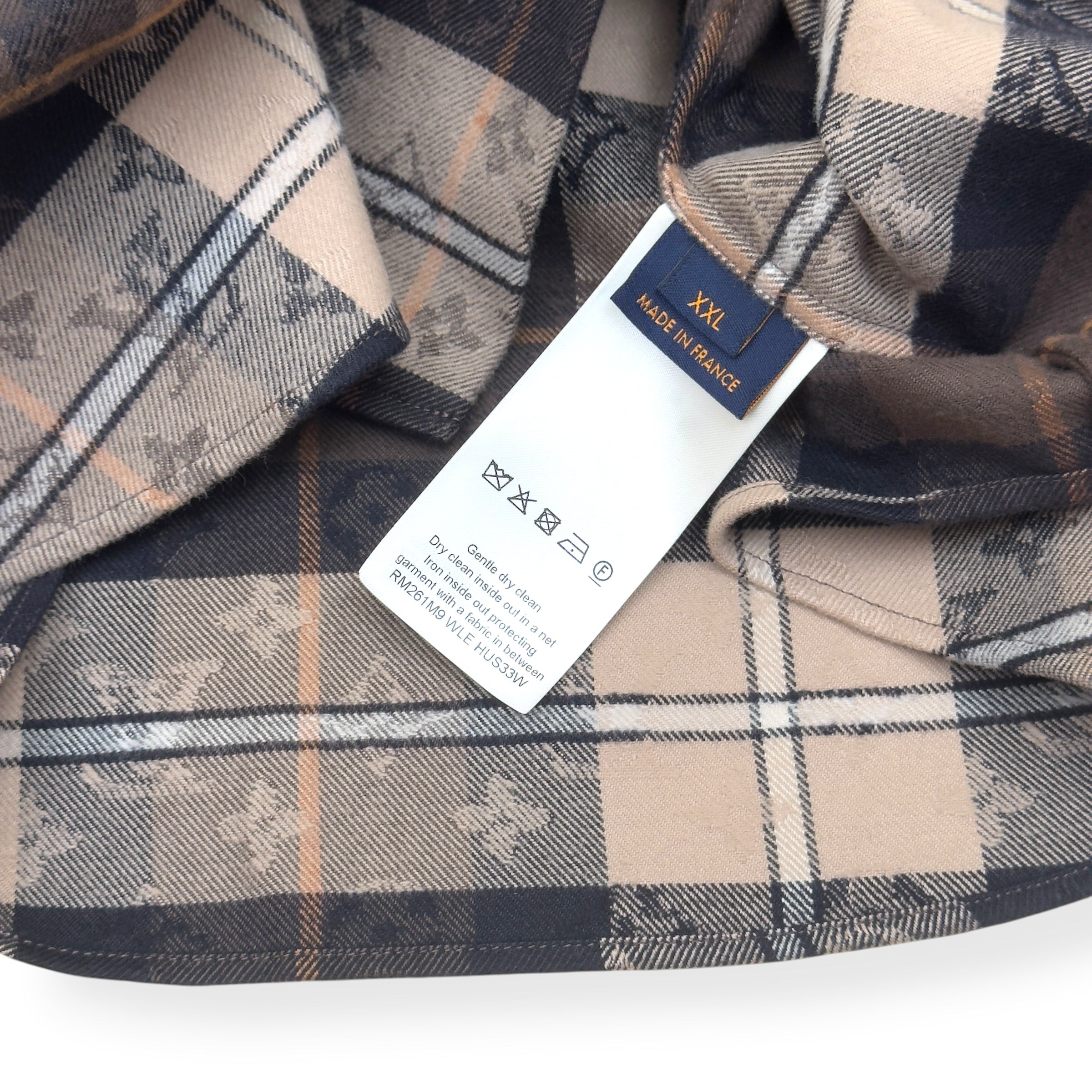 LOUIS VUITTON MONOGRAM PLAID FLANNEL SHIRT BROWN XXL