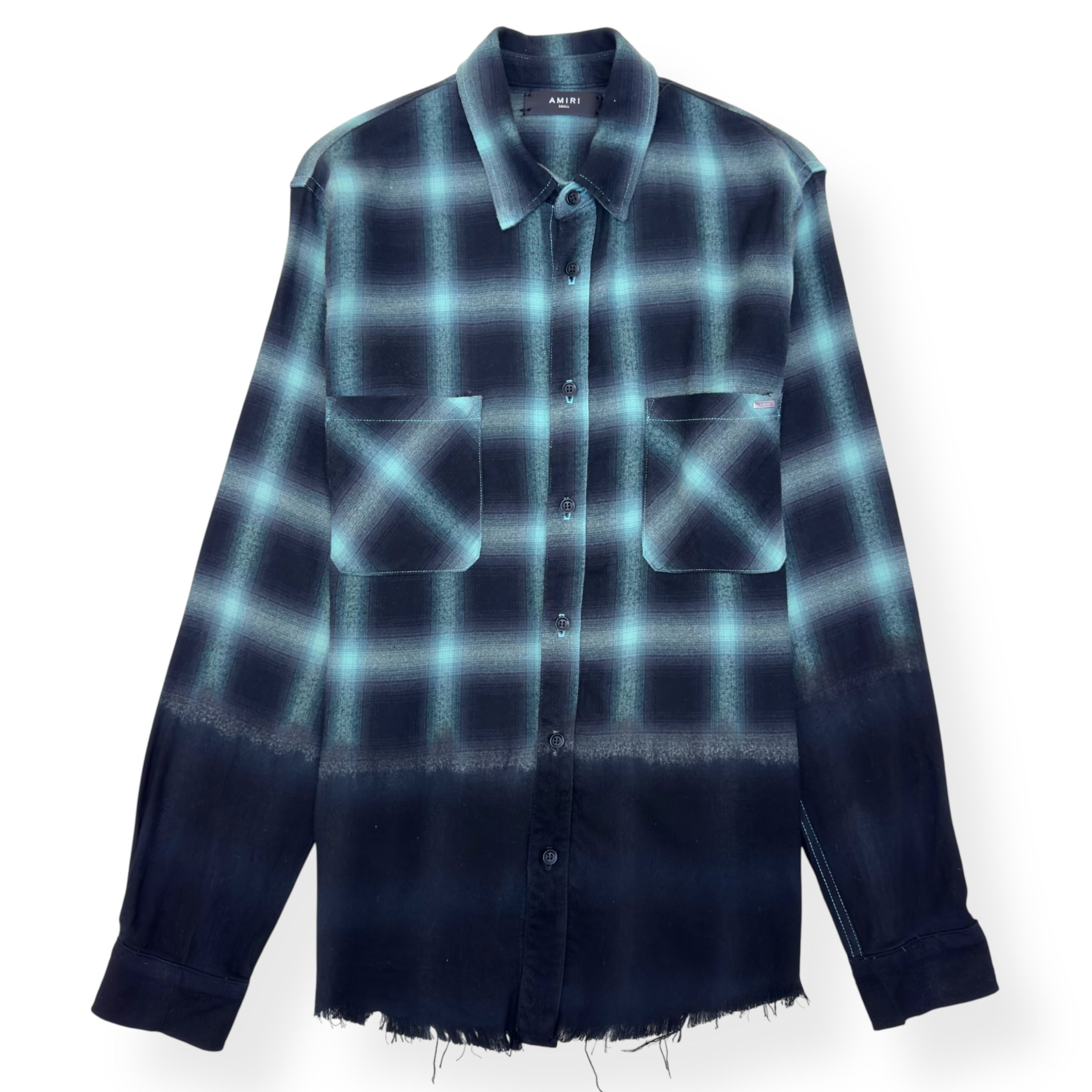 AMIRI DIP-DYED CHECKED COTTON-FLANNEL SHIRT AQUA / NAVY S