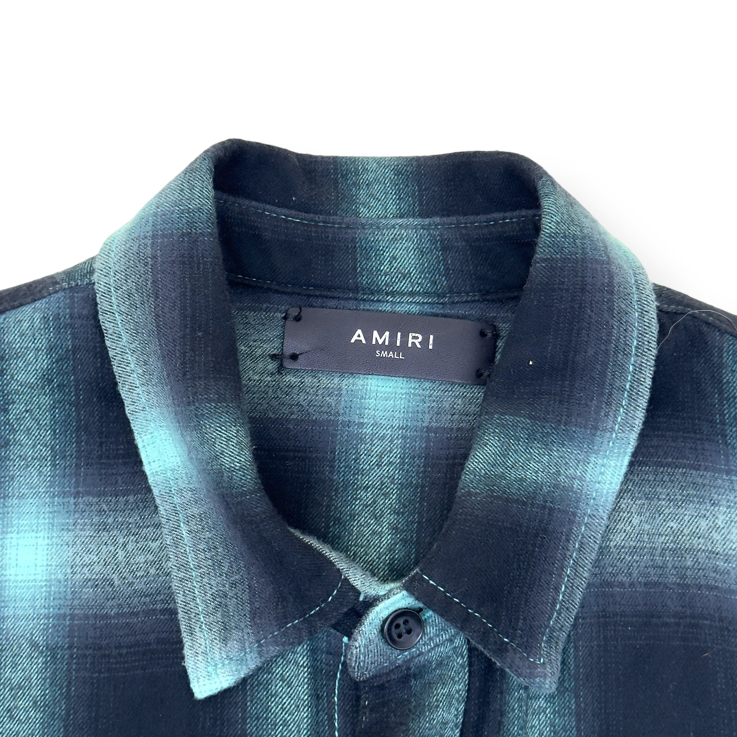 AMIRI DIP-DYED CHECKED COTTON-FLANNEL SHIRT AQUA / NAVY S