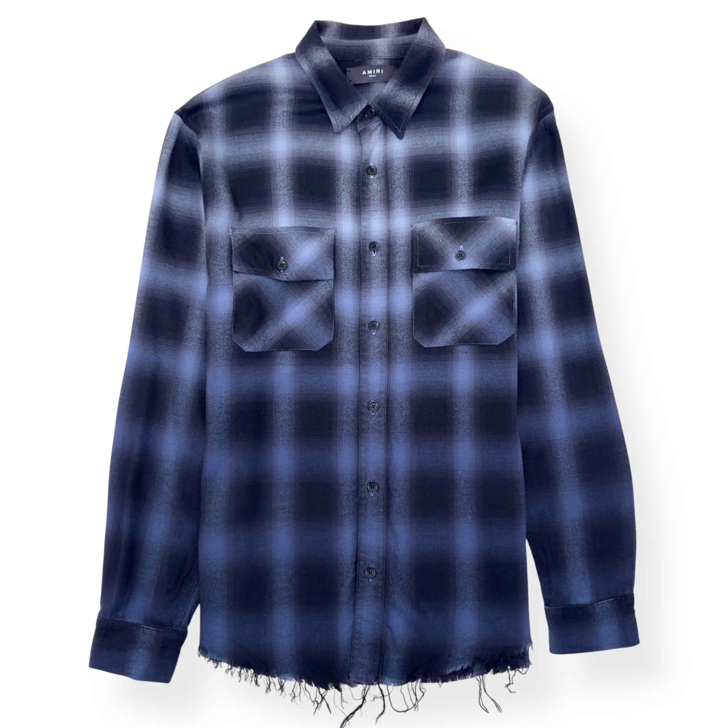 AMIRI DIP-DYED CHECKED COTTON-FLANNEL SHIRT BLUE / NAVY S