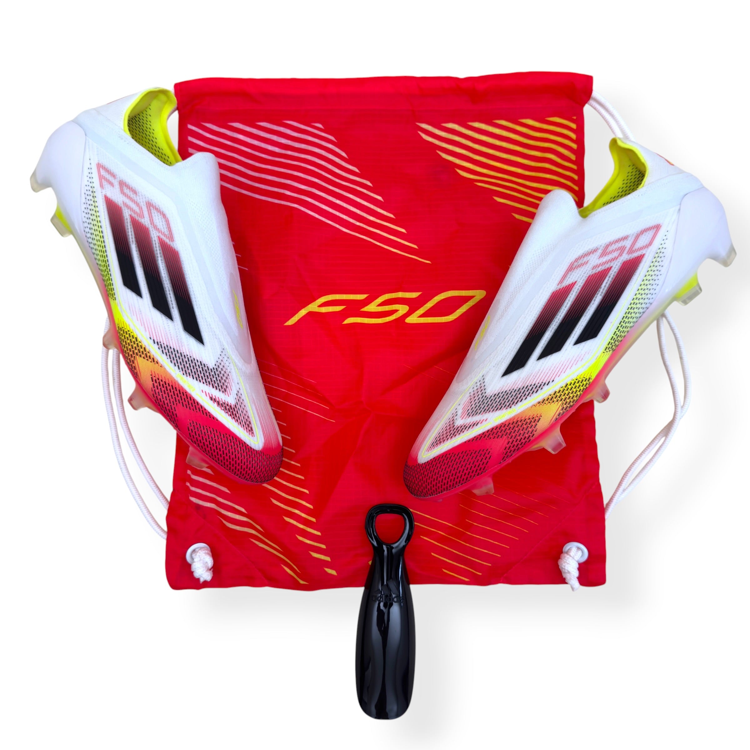 ADIDAS F50 ELITE LL FG FOOTBALL BOOTS WHITE / RED / YELLOW UK10.5
