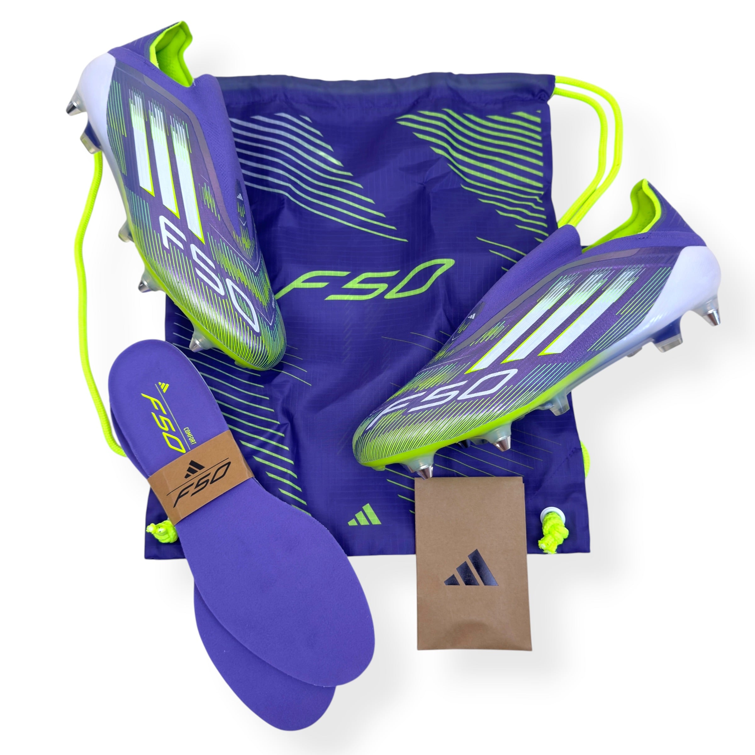 ADIDAS F50 ELITE LL SG FOOTBALL BOOTS PURPLE / GREEN UK10.5