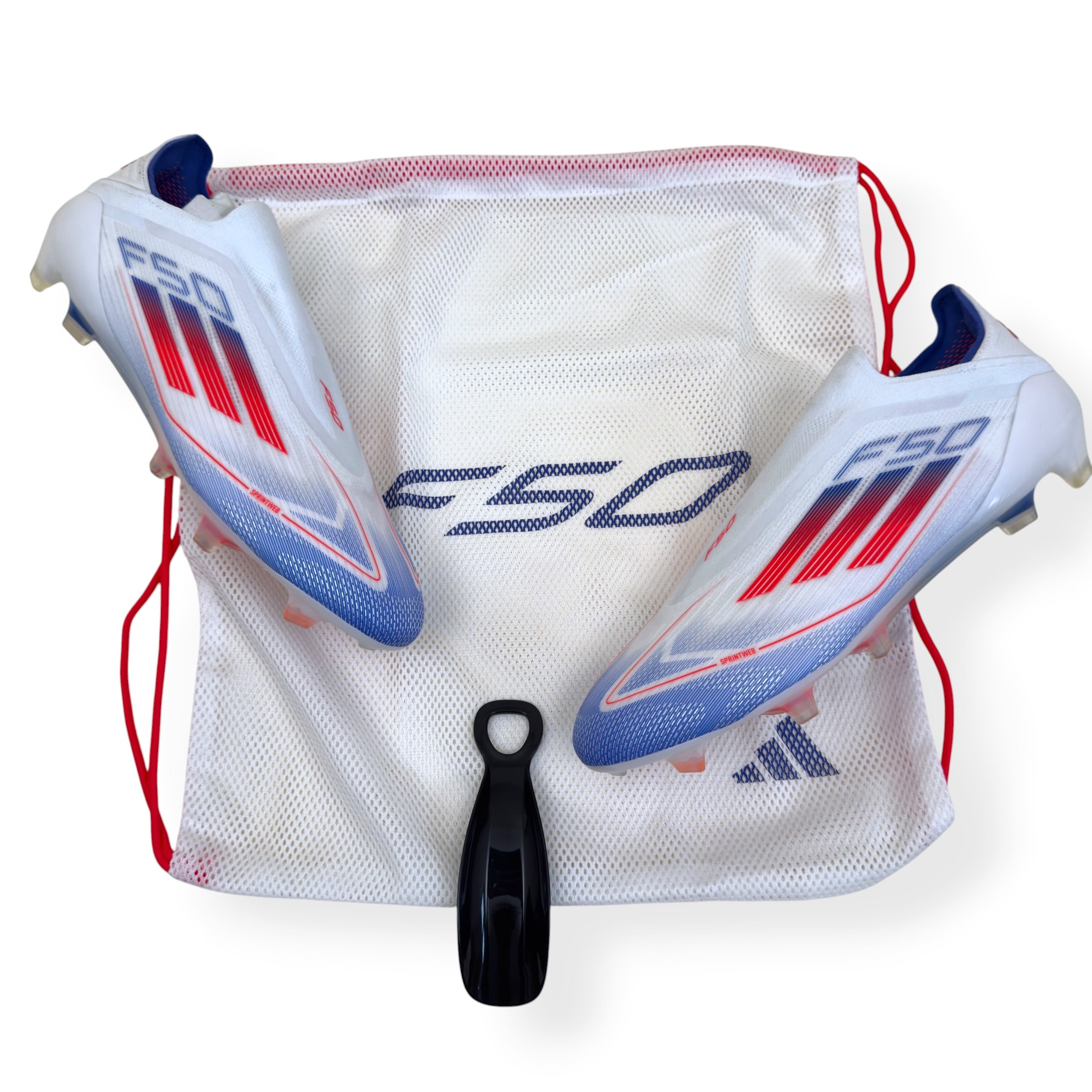 ADIDAS F50 ELITE LL FG FOOTBALL BOOTS WHITE / RED / BLUE UK10.5