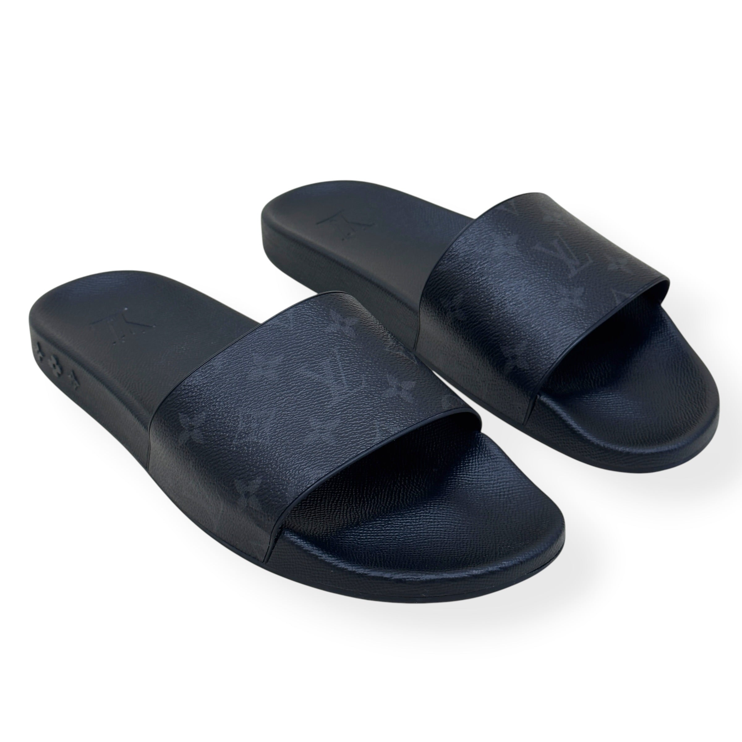 LOUIS VUITTON MONOGRAM ECLIPSE SLIDES BLACK UK10