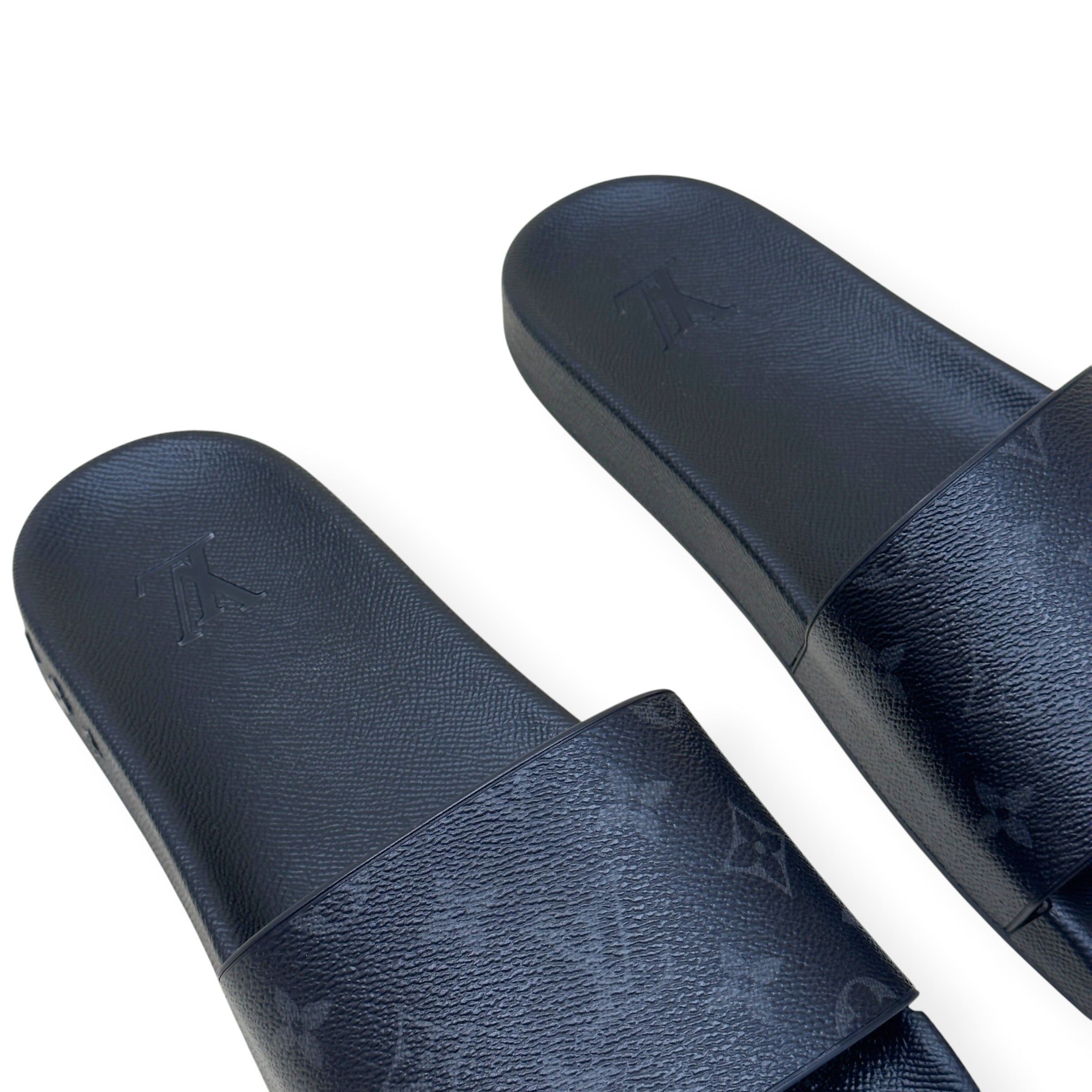 LOUIS VUITTON MONOGRAM ECLIPSE SLIDES BLACK UK10