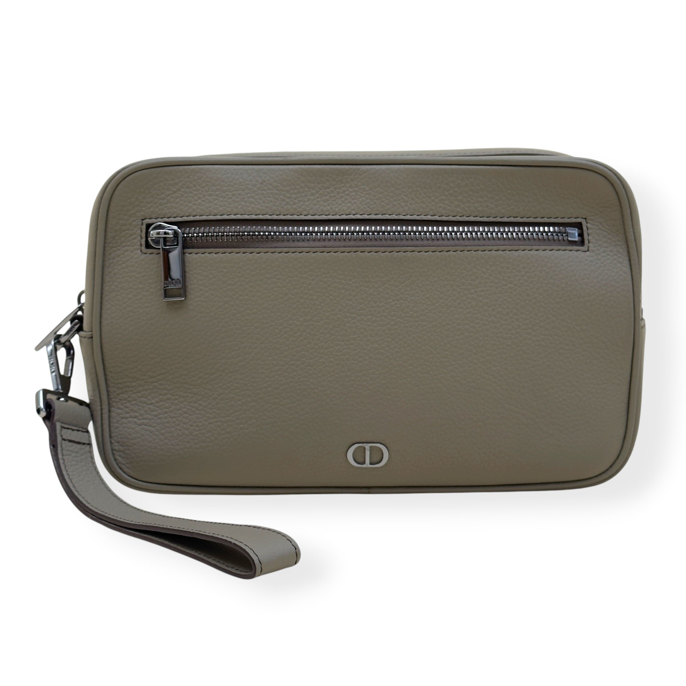 DIOR CD ICON GRAINED LEATHER ZIPPED POUCH TAUPE S