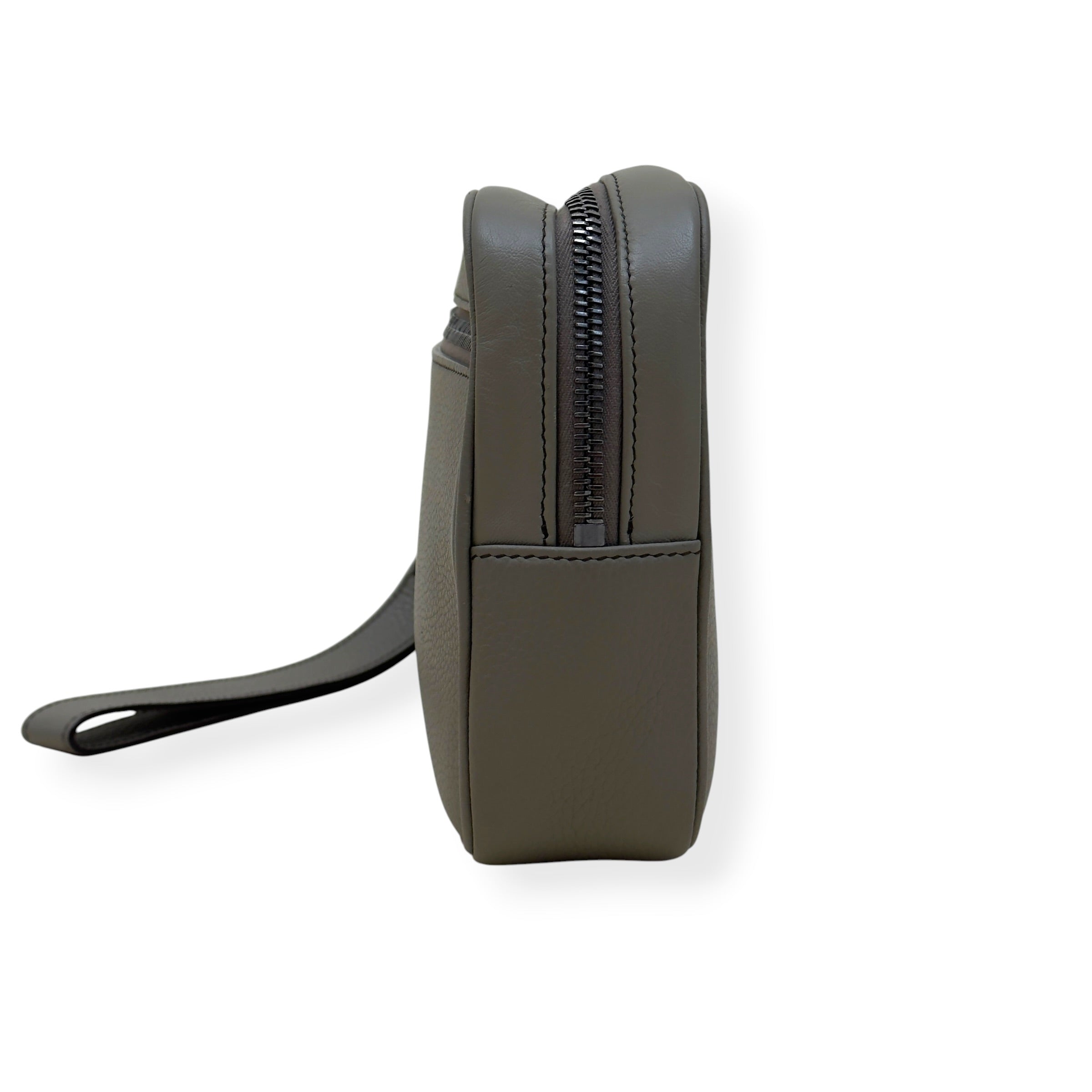 DIOR CD ICON GRAINED LEATHER ZIPPED POUCH TAUPE S