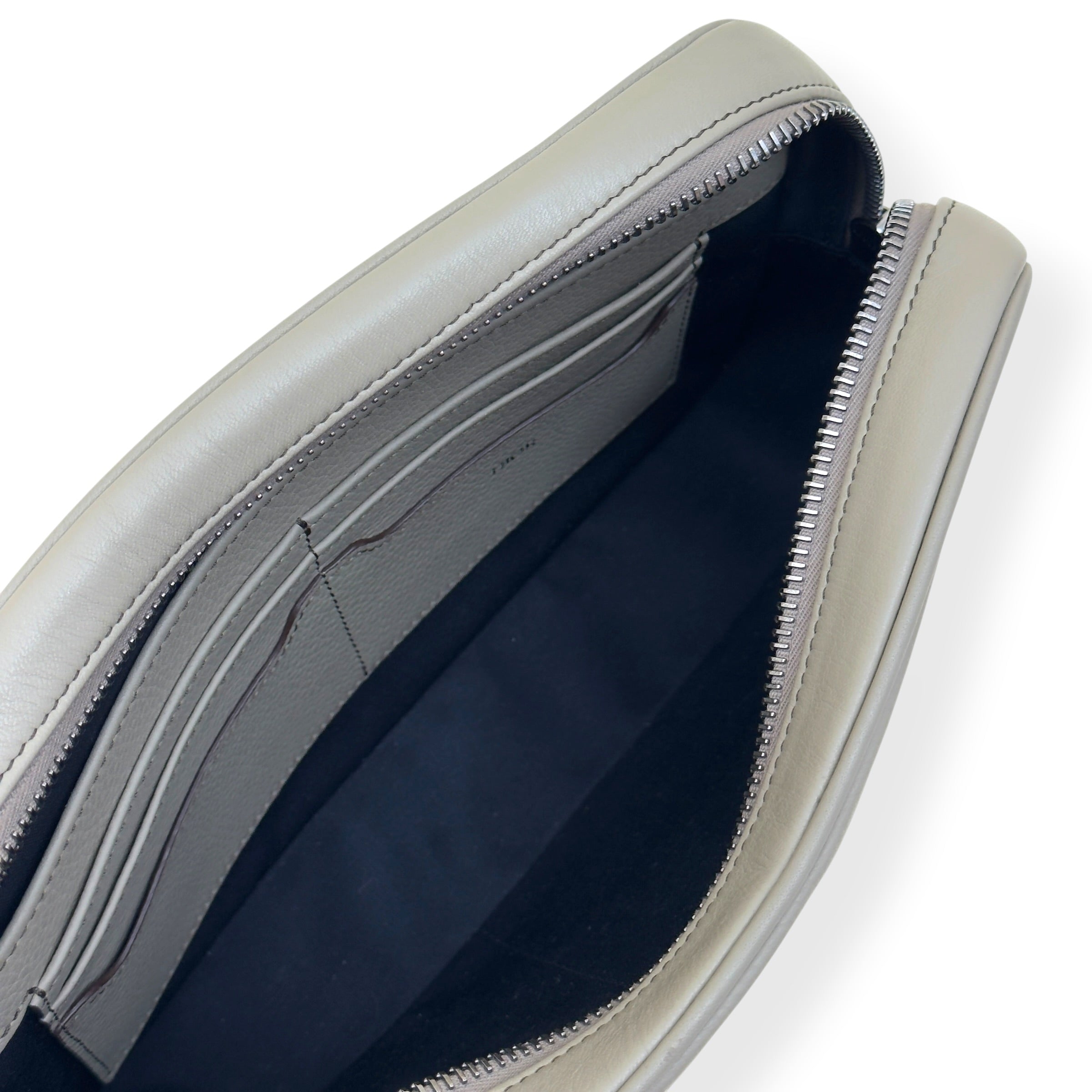 DIOR CD ICON GRAINED LEATHER ZIPPED POUCH TAUPE S