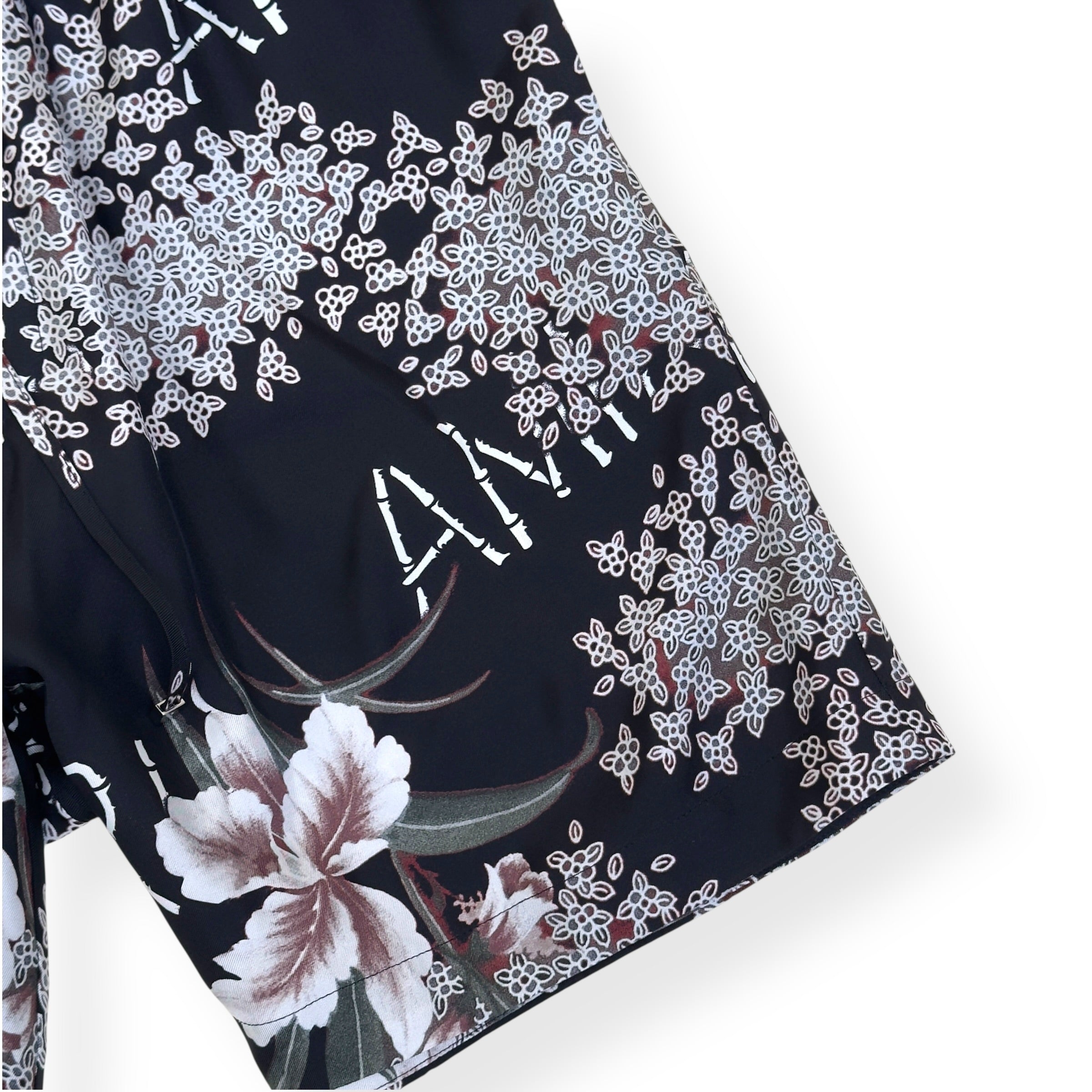 AMIRI HIBISCUS TIKI SILK SHORTS BLACK M