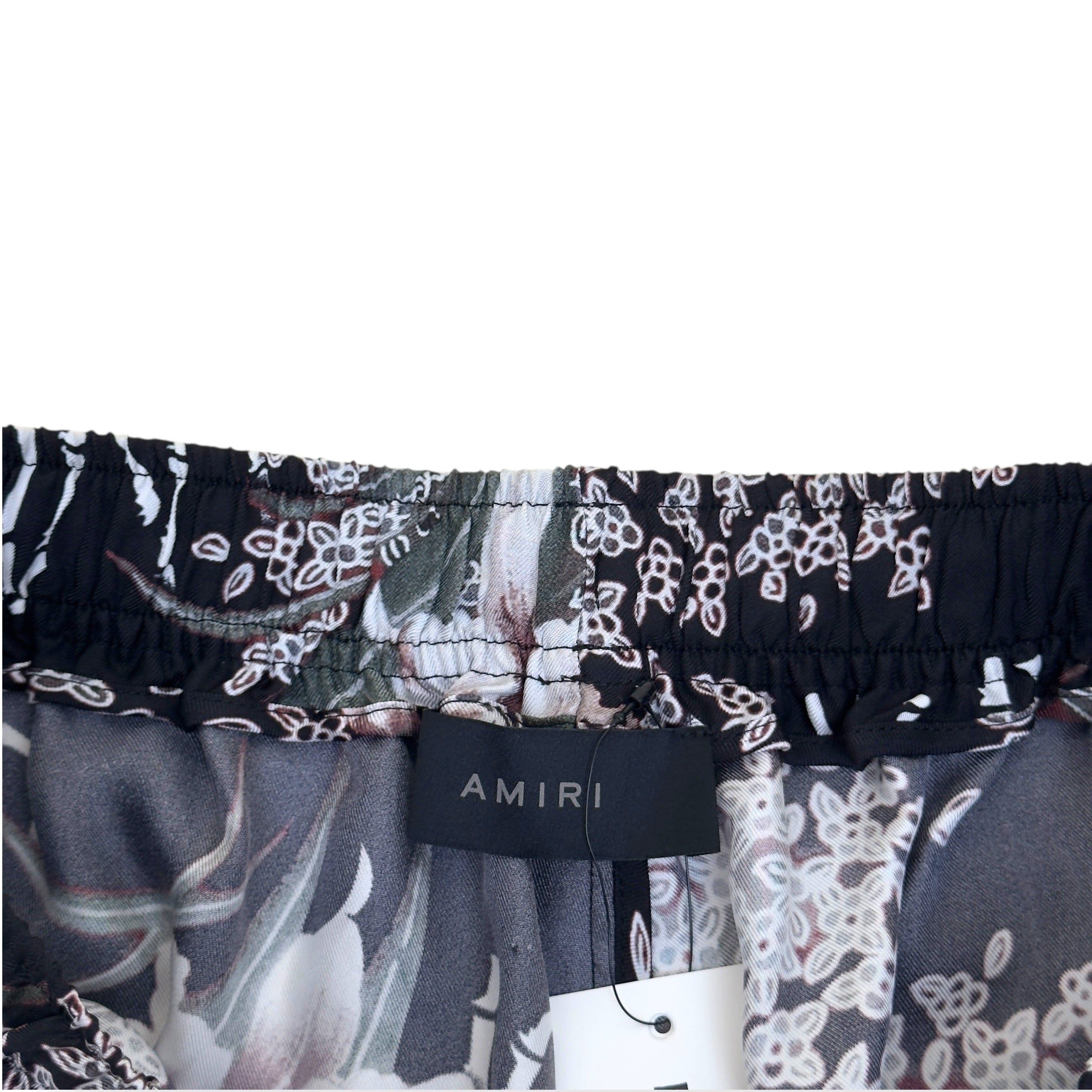 AMIRI HIBISCUS TIKI SILK SHORTS BLACK M