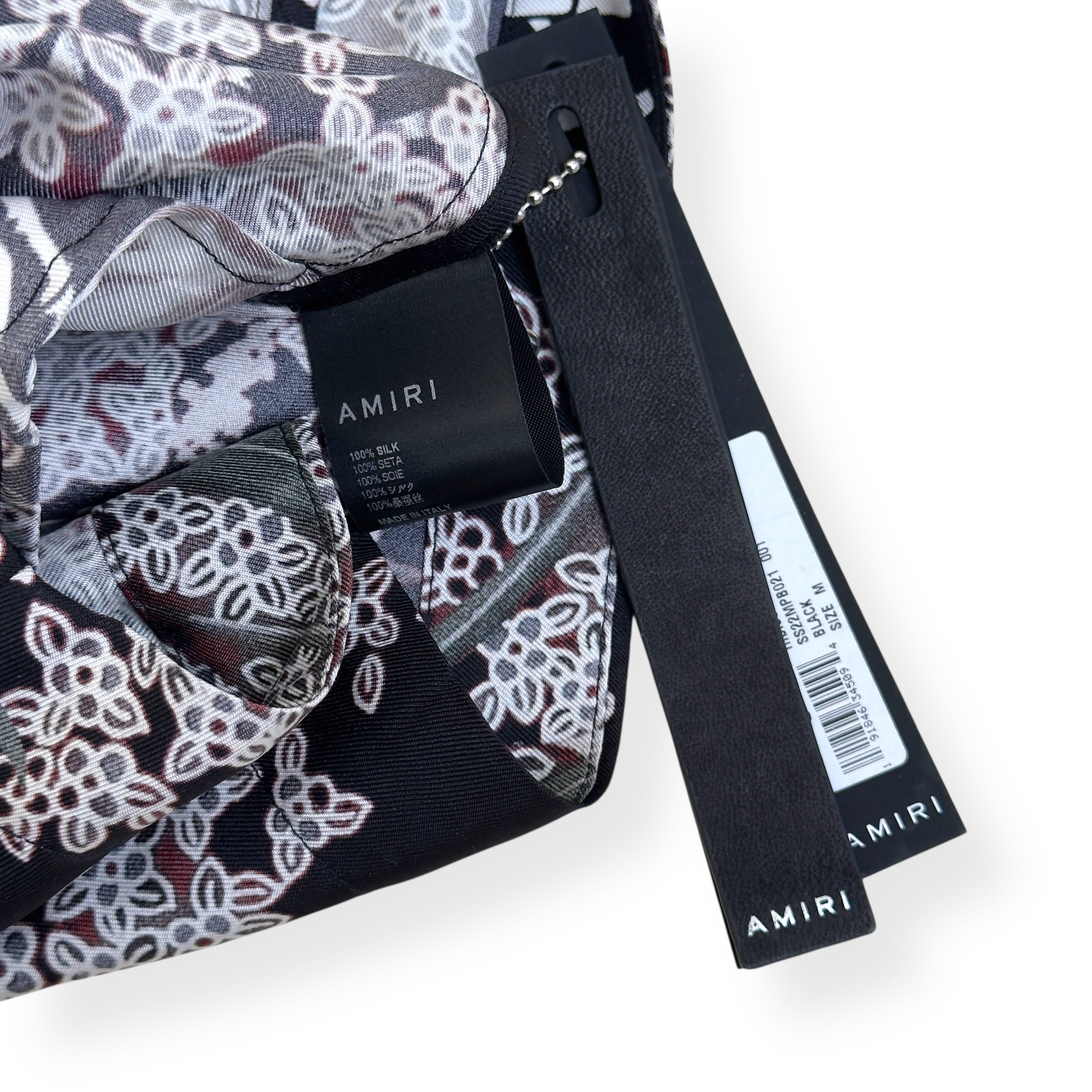 AMIRI HIBISCUS TIKI SILK SHORTS BLACK M