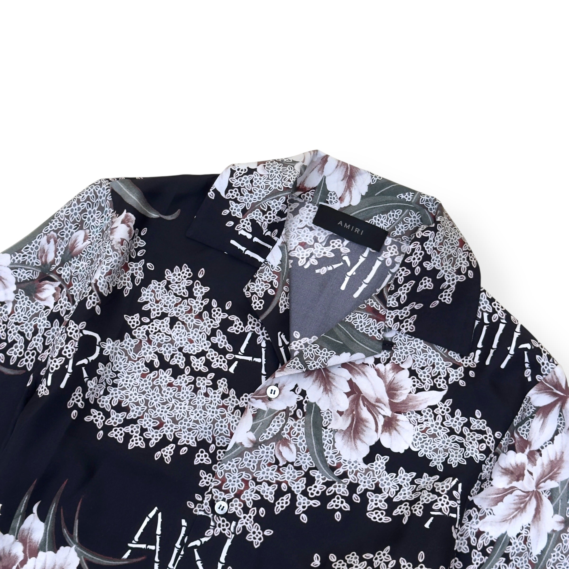 AMIRI HIBISCUS TIKI SILK SHIRT BLACK M