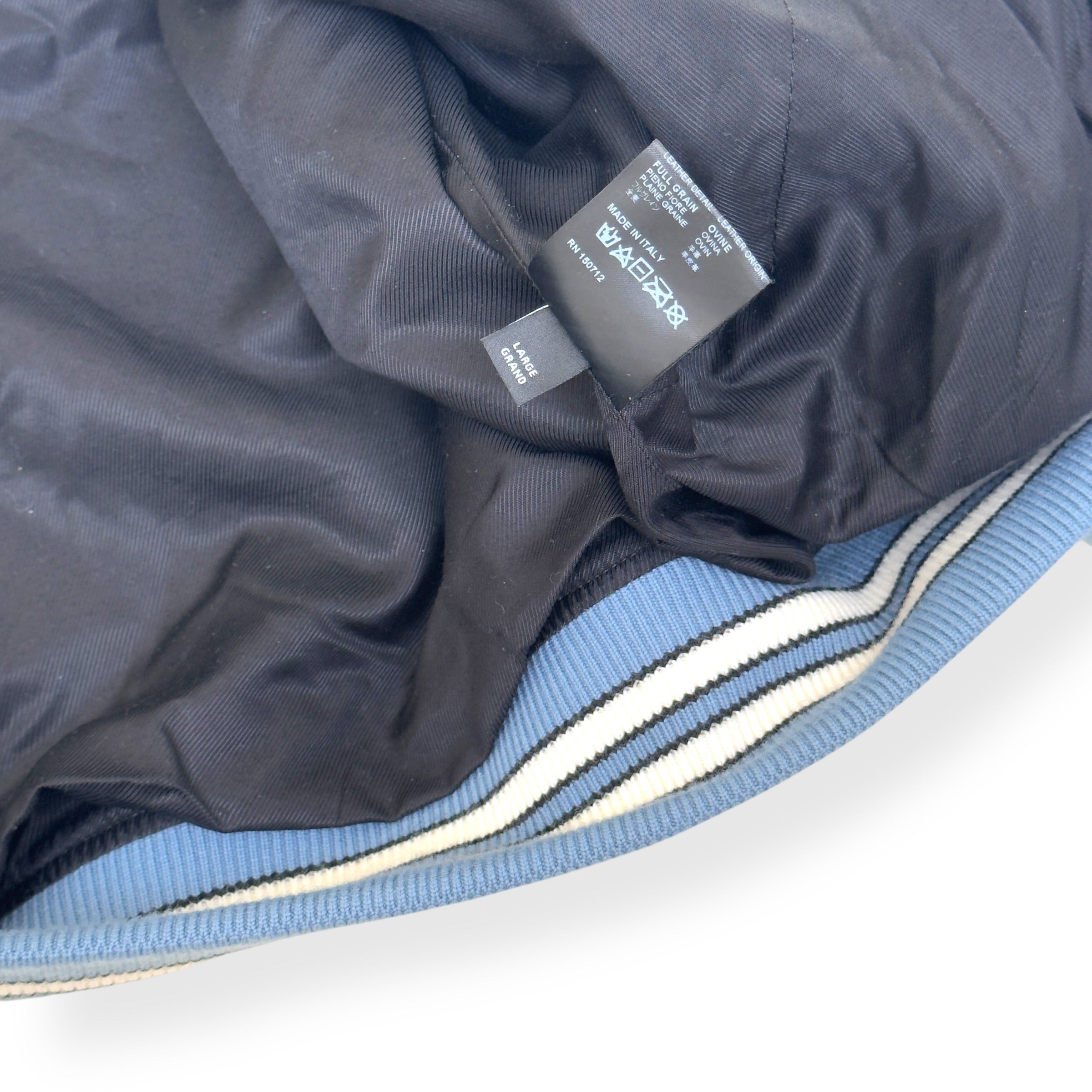 AMIRI BONES WOOL VARSITY BOMBER JACKET BABY BLUE L