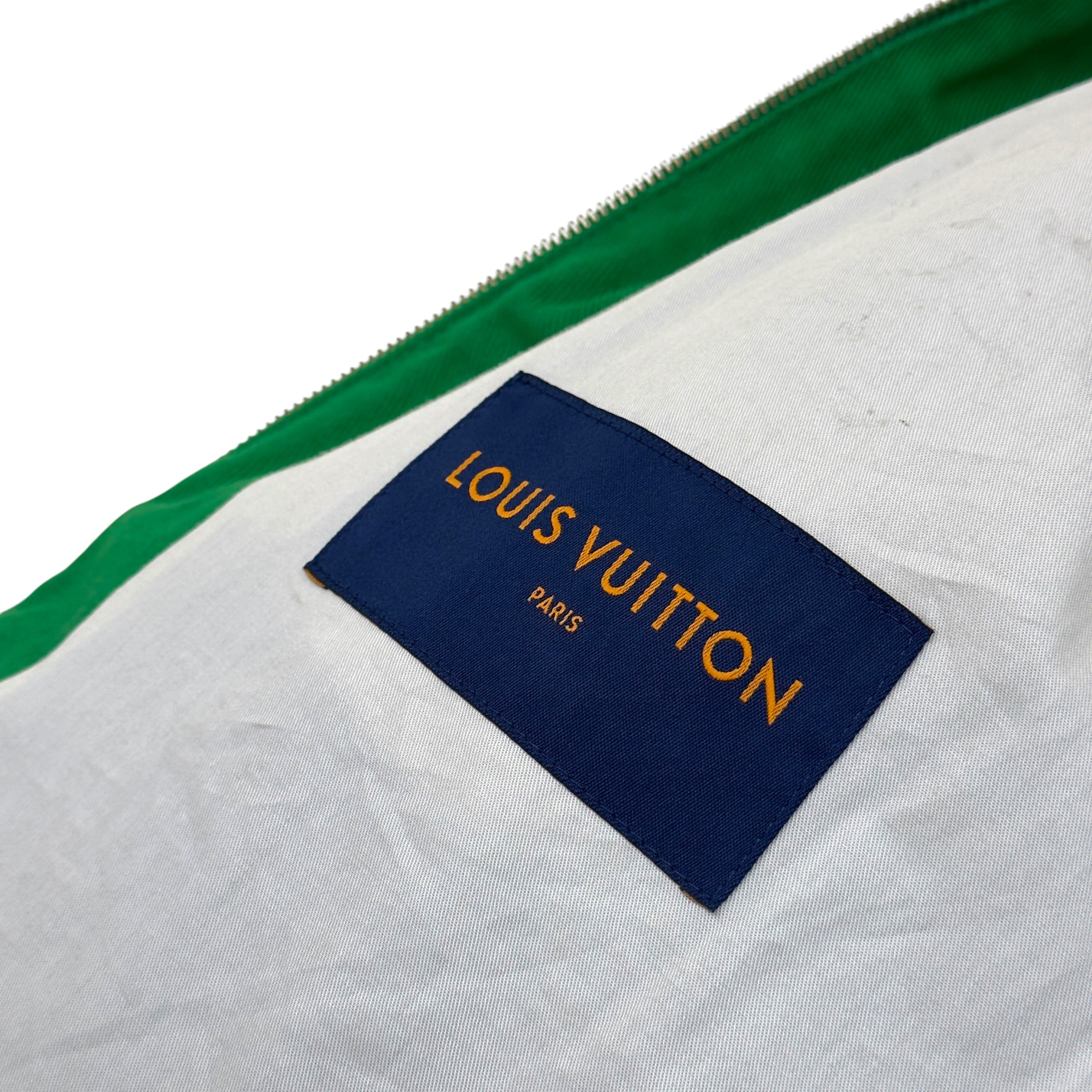 LOUIS VUITTON MONOGRAM EMBOSSED SHEARLING COLLAR ZIP JACKET GREEN 50 / M