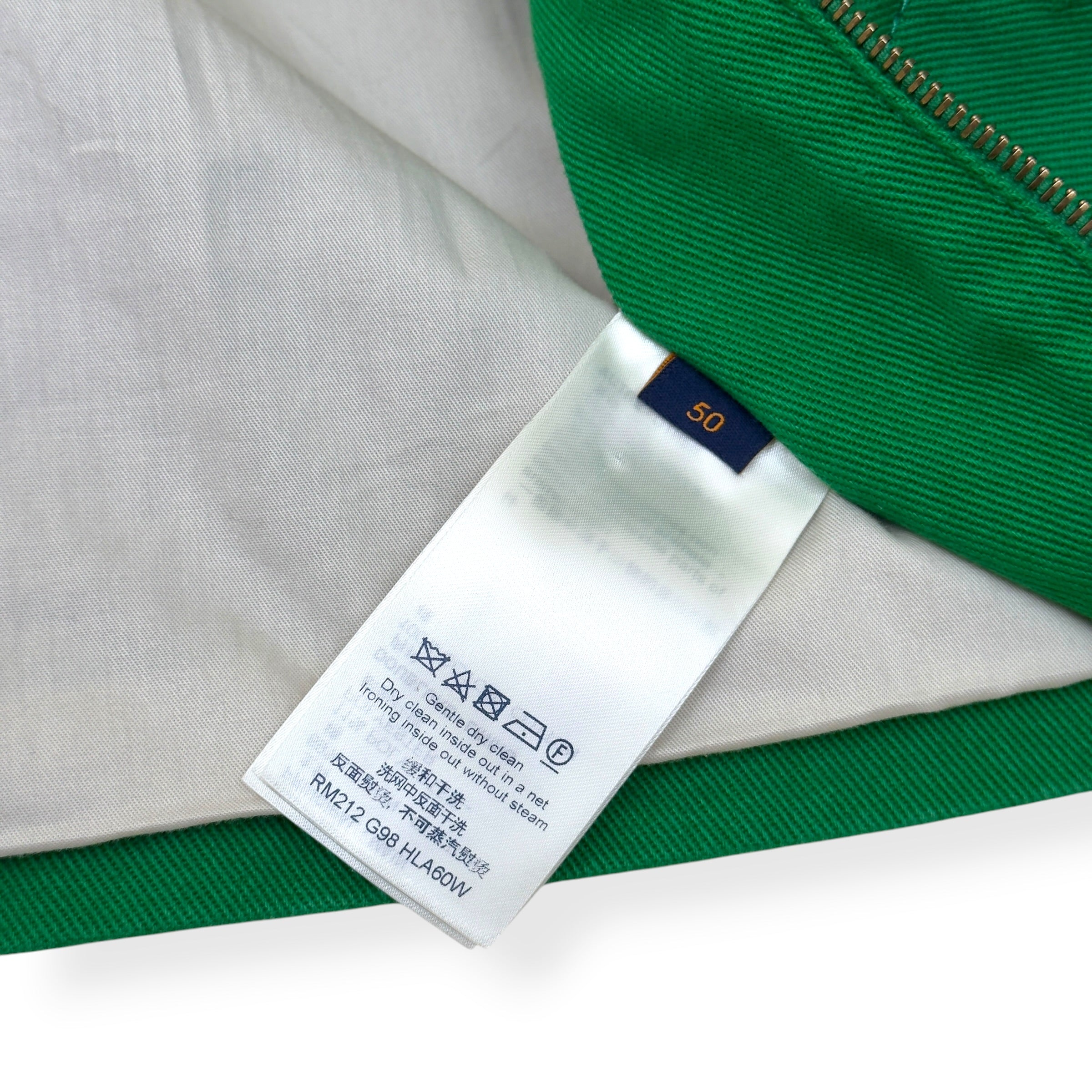 LOUIS VUITTON MONOGRAM EMBOSSED SHEARLING COLLAR ZIP JACKET GREEN 50 / M
