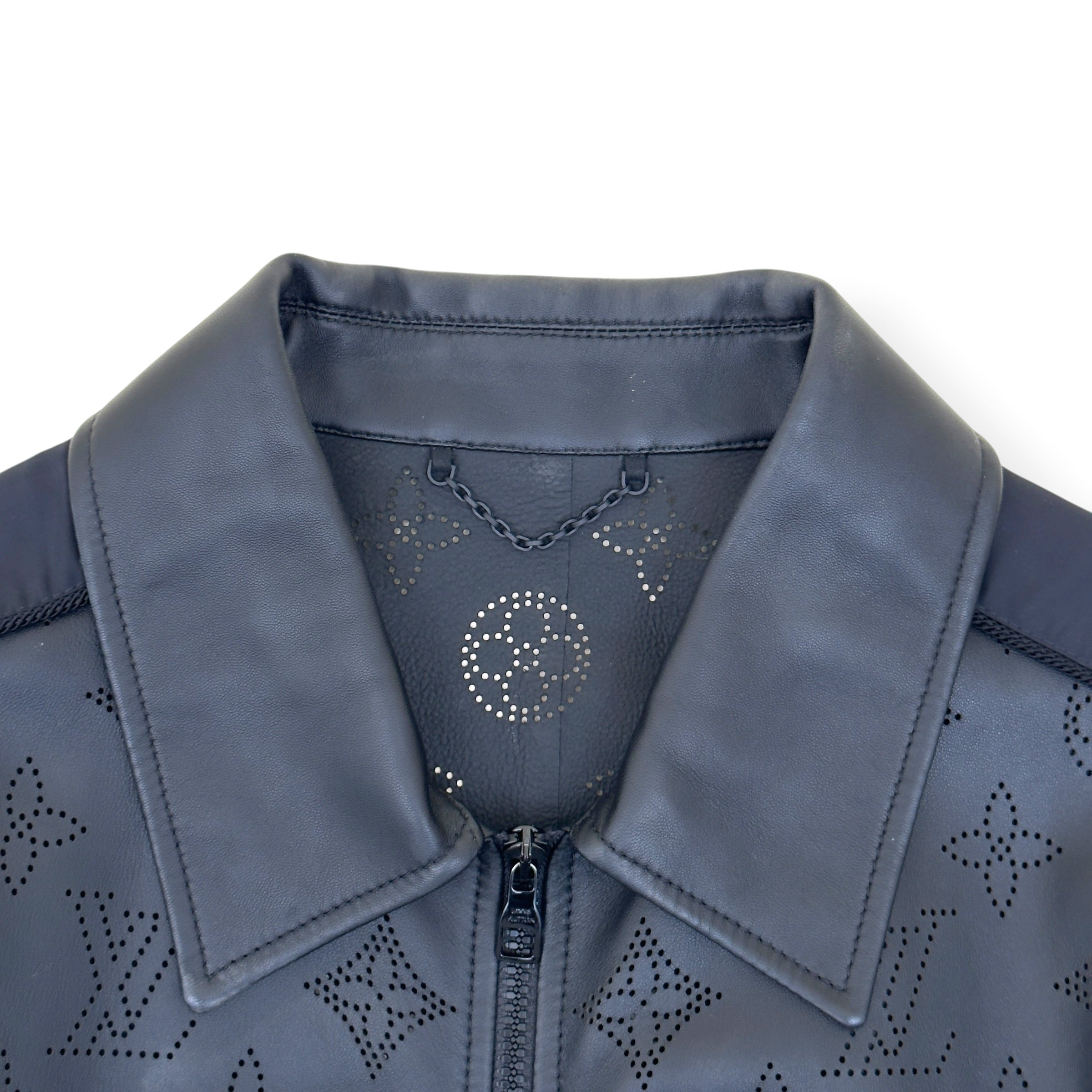LOUIS VUITTON LEATHER MIX BLOUSON JACKET BLACK 54 / XL