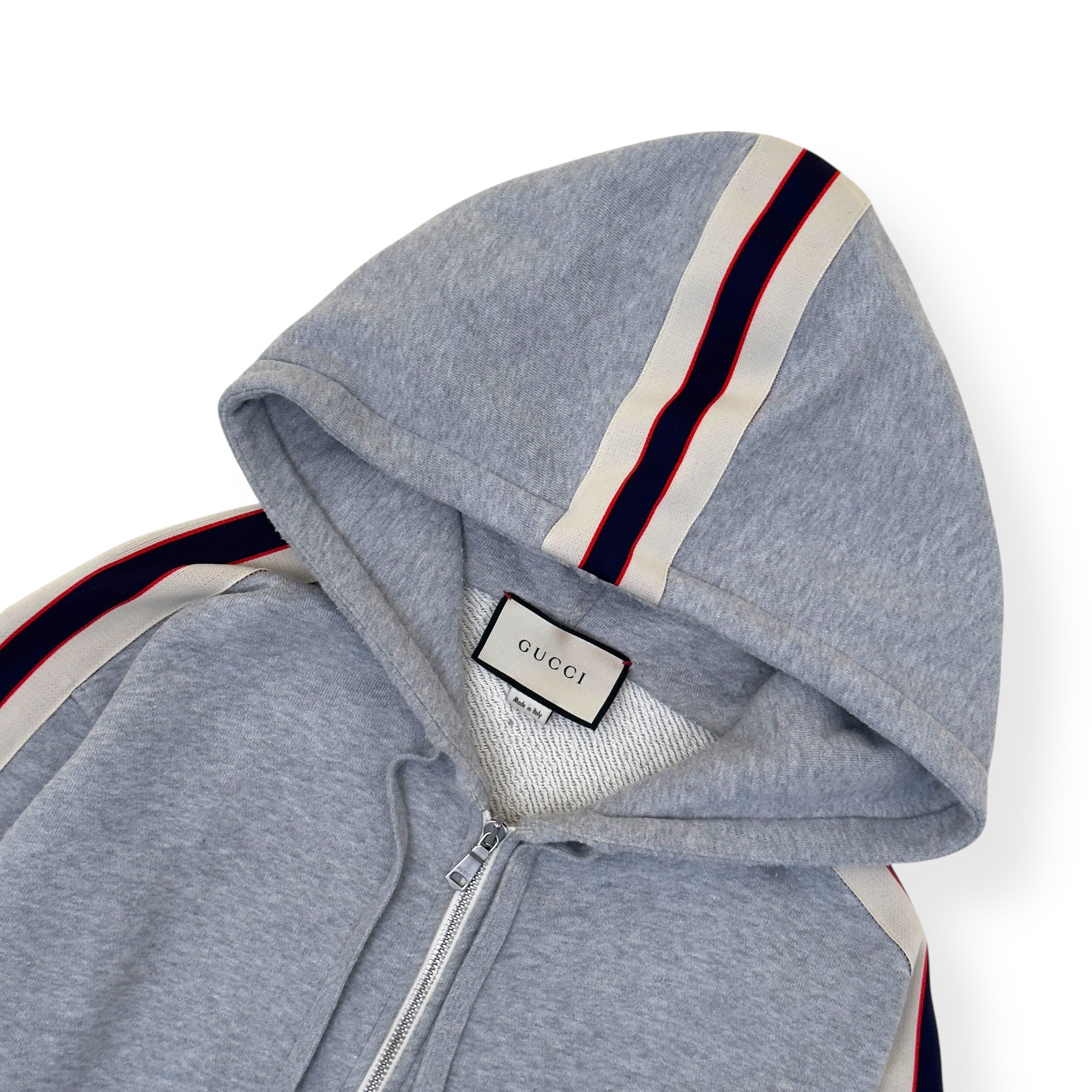 GUCCI TAPE LOGO COTTON HOODIE GREY M