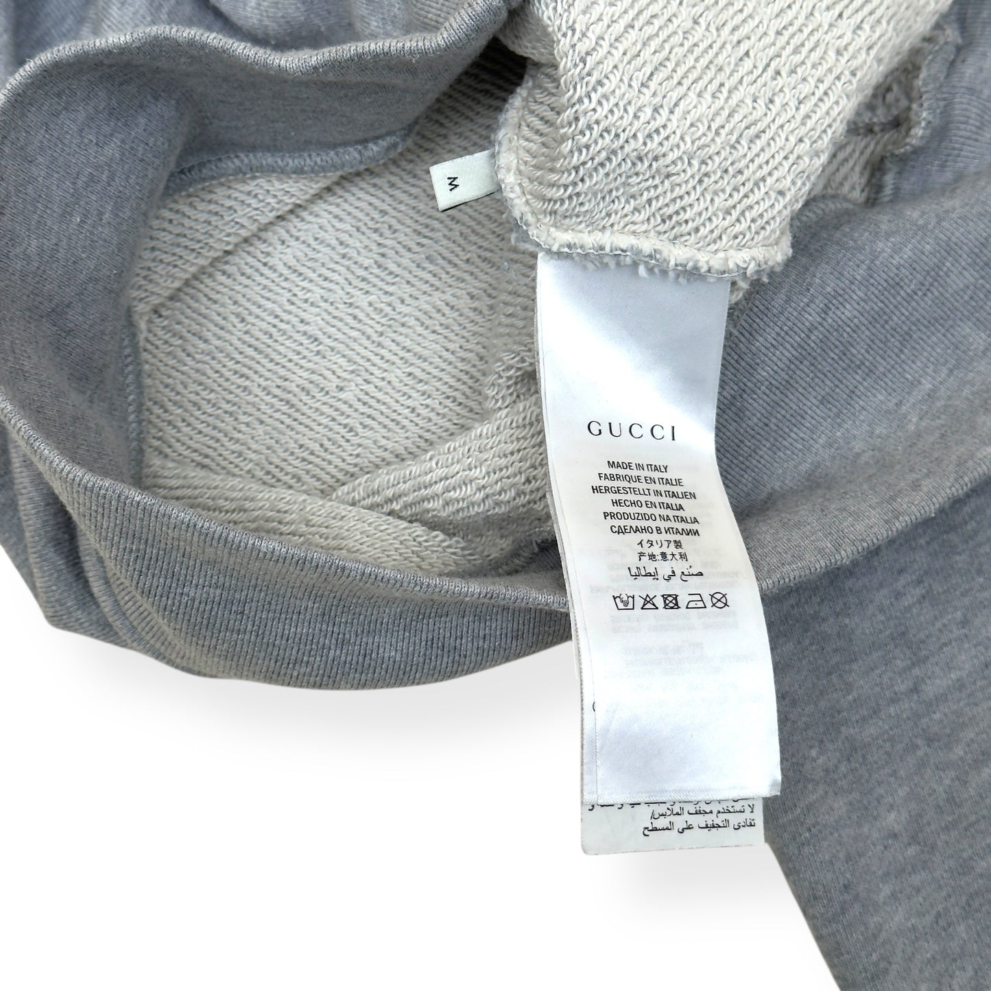 GUCCI TAPE LOGO COTTON HOODIE GREY M