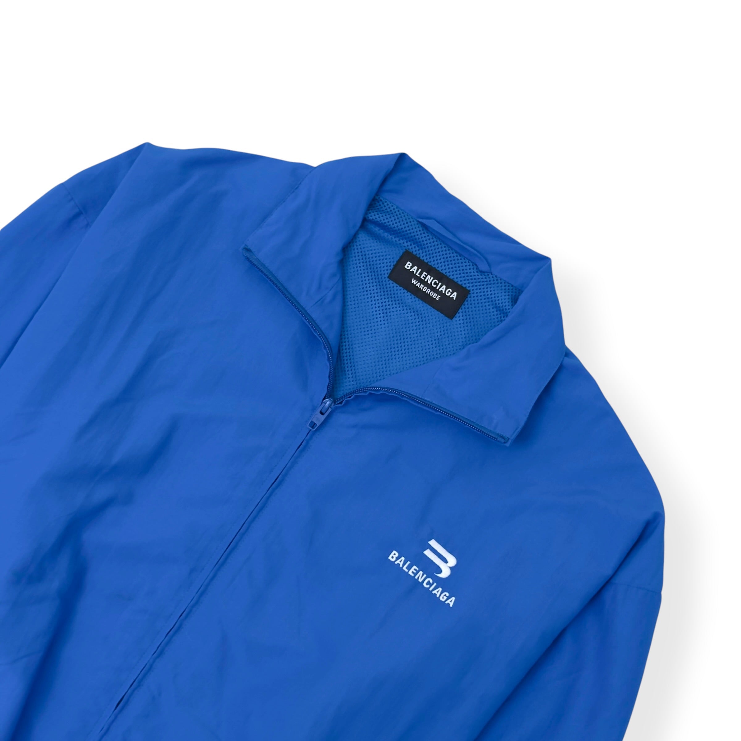 BALENCIAGA WARDROBE OVERSIZED B LOGO ZIP WINDBREAKER JACKET BLUE 46 / S