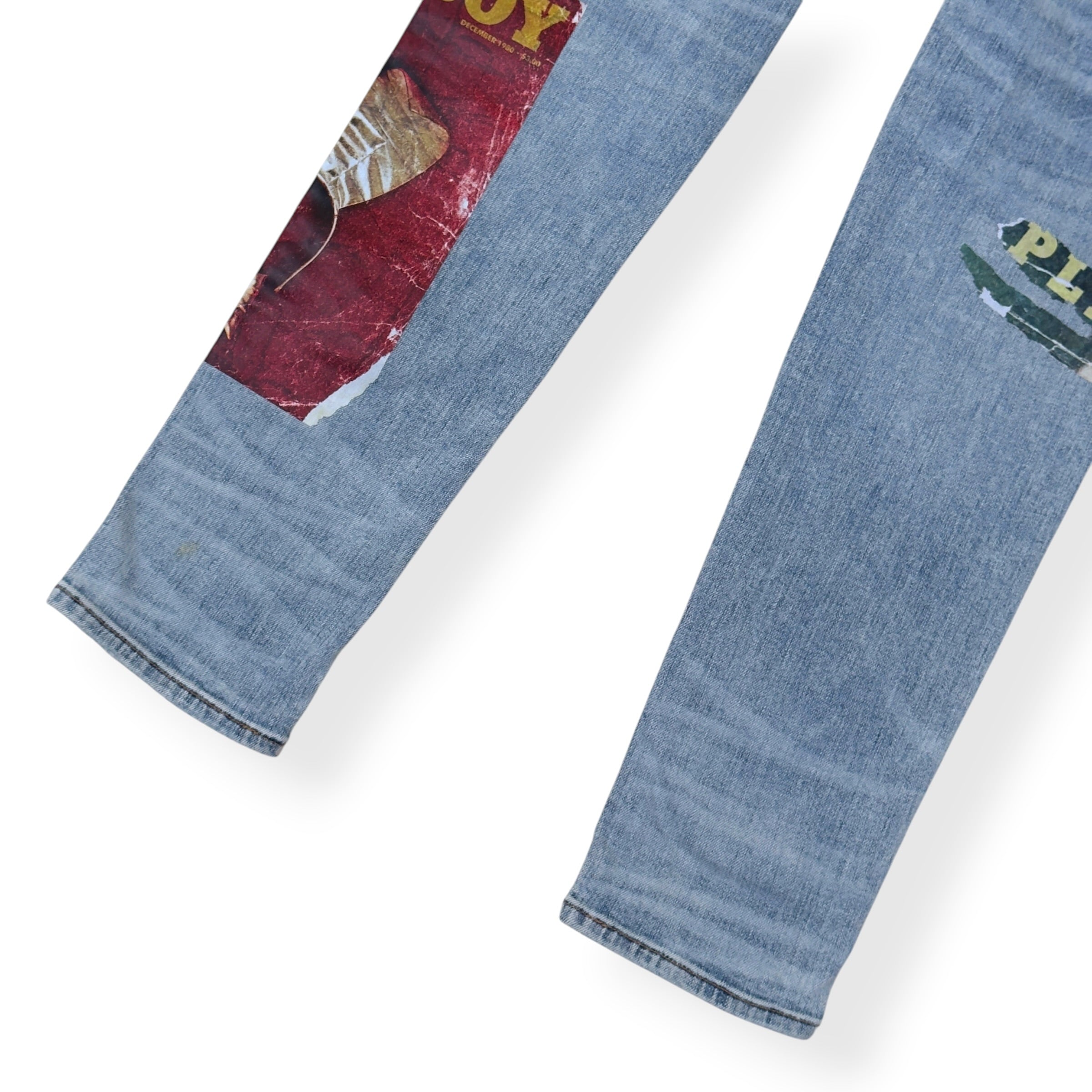 AMIRI X PLAYBOY MAGAZINE DISTRESSED SKINNY DENIM JEANS BLUE W33 / M