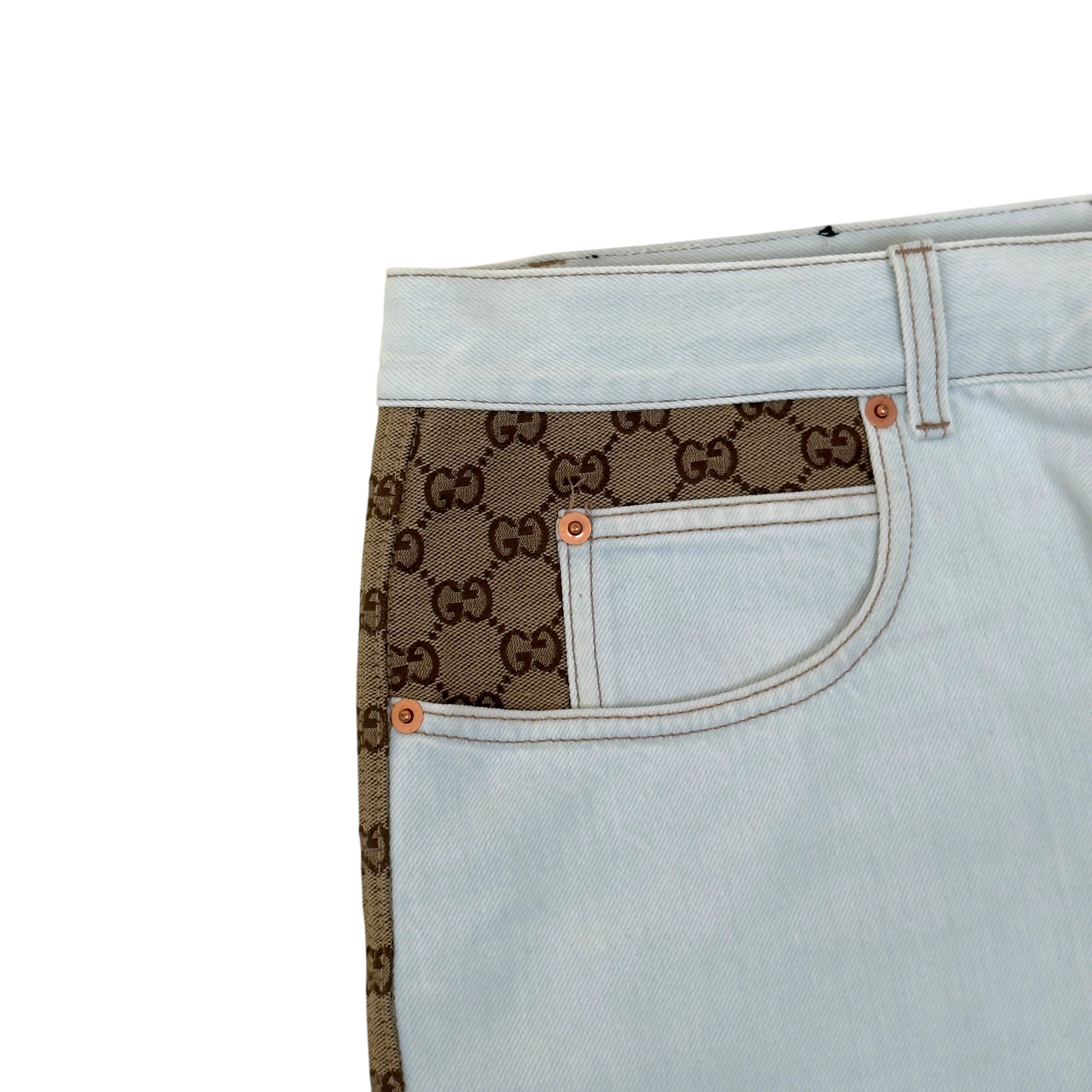 GUCCI GG CANVAS PANEL STRAIGHT LEG JEANS WHITE / BEIGE W34 / L