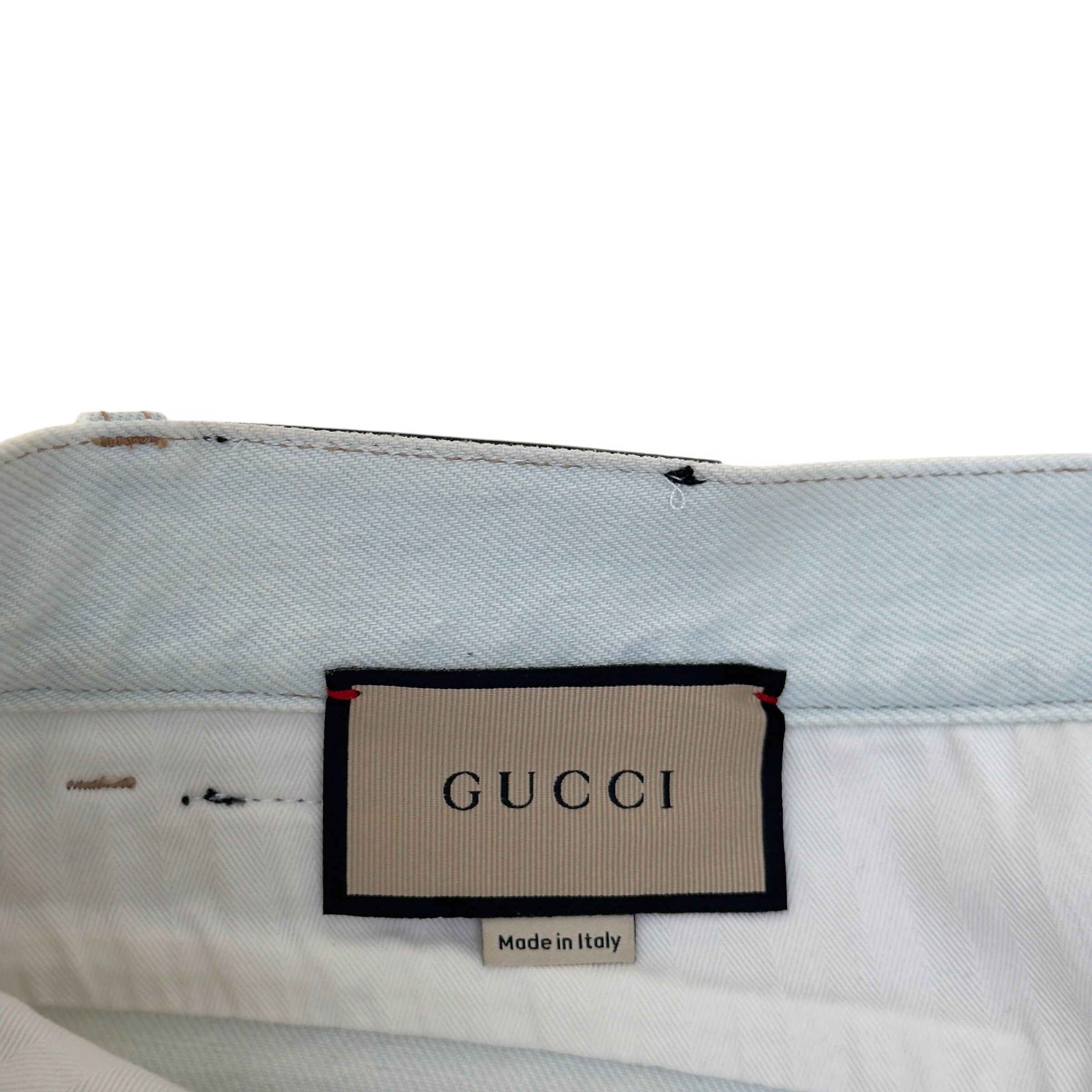 GUCCI GG CANVAS PANEL STRAIGHT LEG JEANS WHITE / BEIGE W34 / L