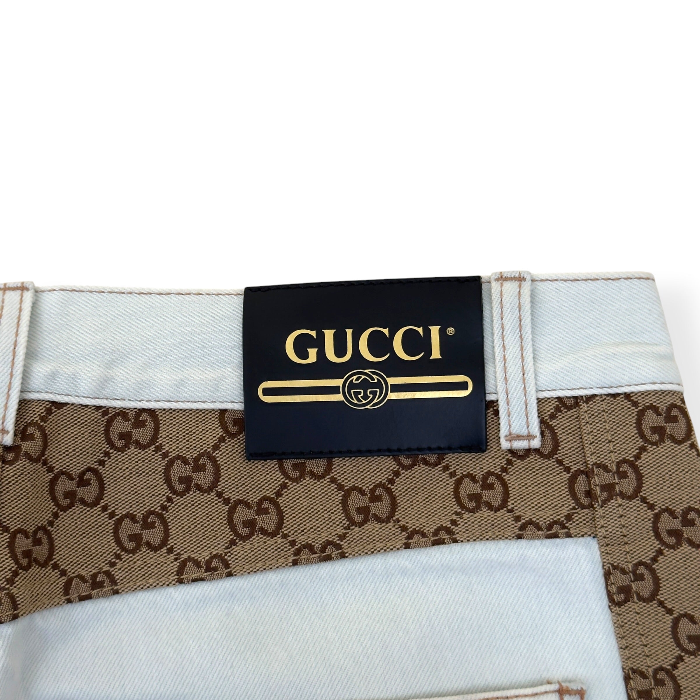 GUCCI GG CANVAS PANEL STRAIGHT LEG JEANS WHITE / BEIGE W34 / L