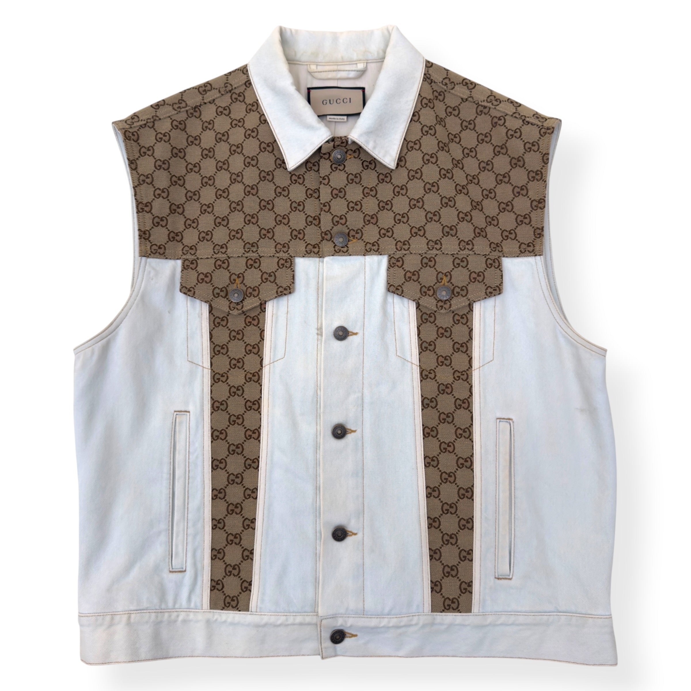 GUCCI GG CANVAS DENIM VEST JACKET WHITE / BEIGE 48 / M