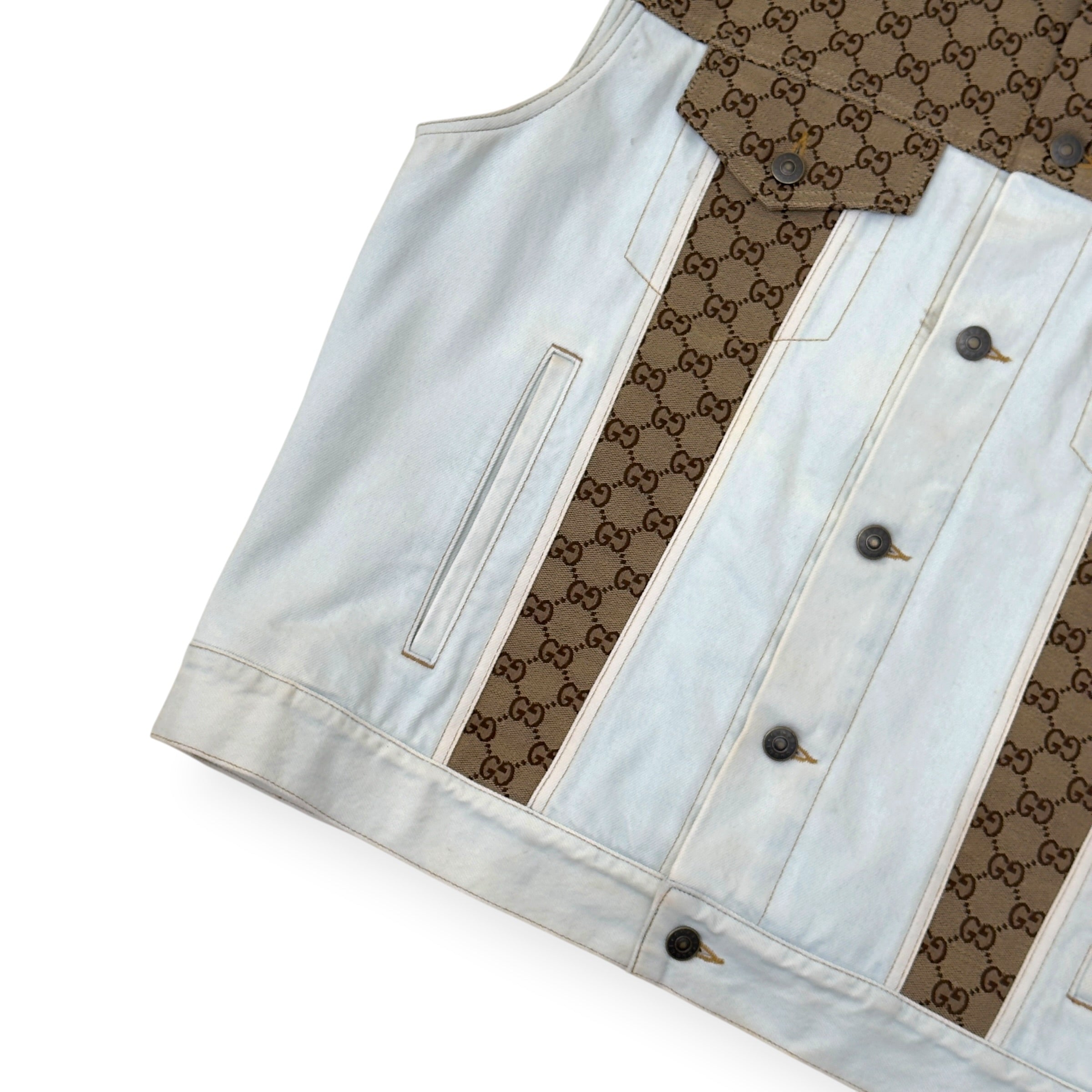 GUCCI GG CANVAS DENIM VEST JACKET WHITE / BEIGE 48 / M