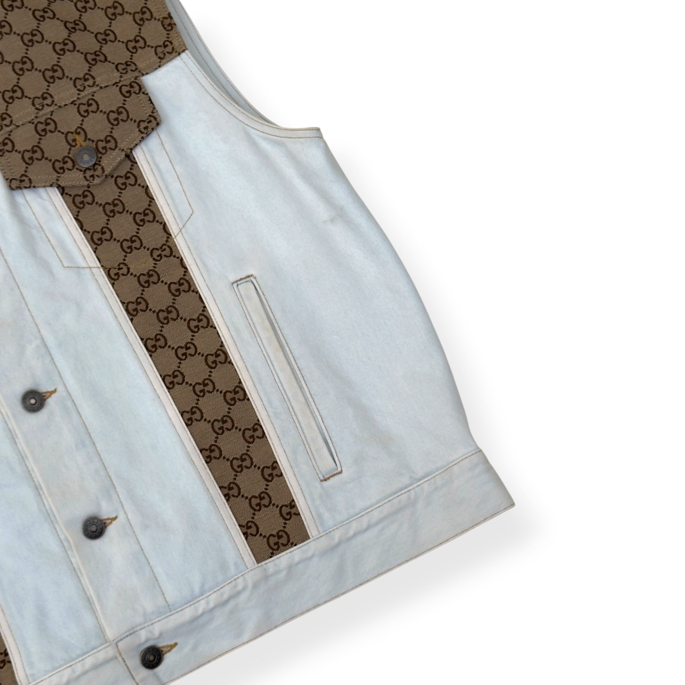 GUCCI GG CANVAS DENIM VEST JACKET WHITE / BEIGE 48 / M