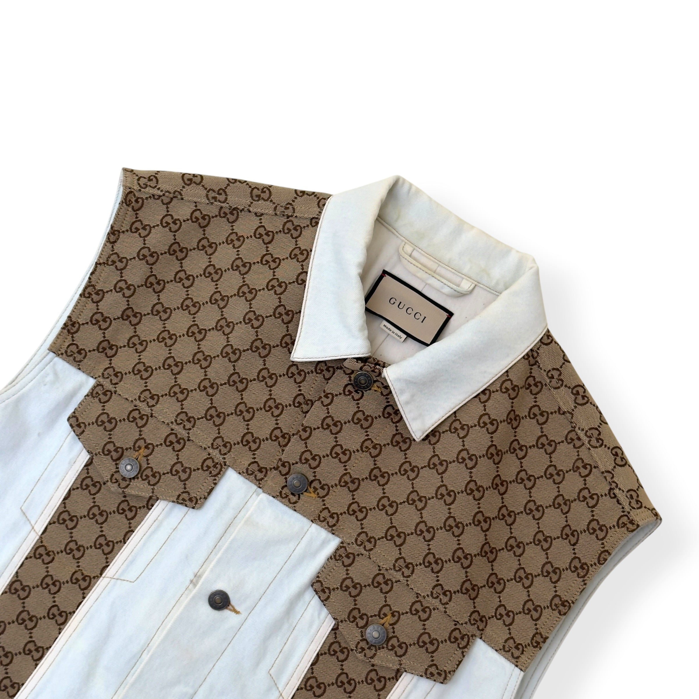 GUCCI GG CANVAS DENIM VEST JACKET WHITE / BEIGE 48 / M