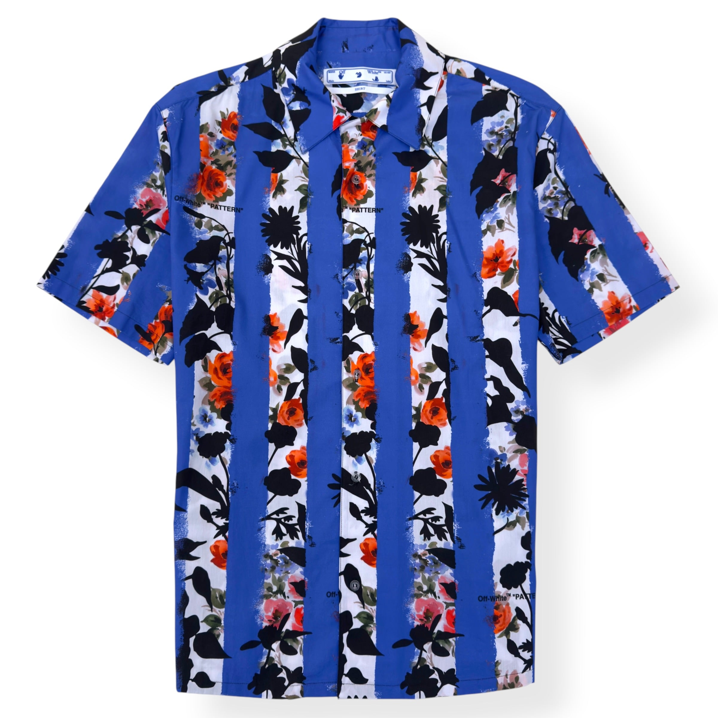 OFF-WHITE FLORAL STRIPE SHORT SLEEVE SHIRT BLUE L