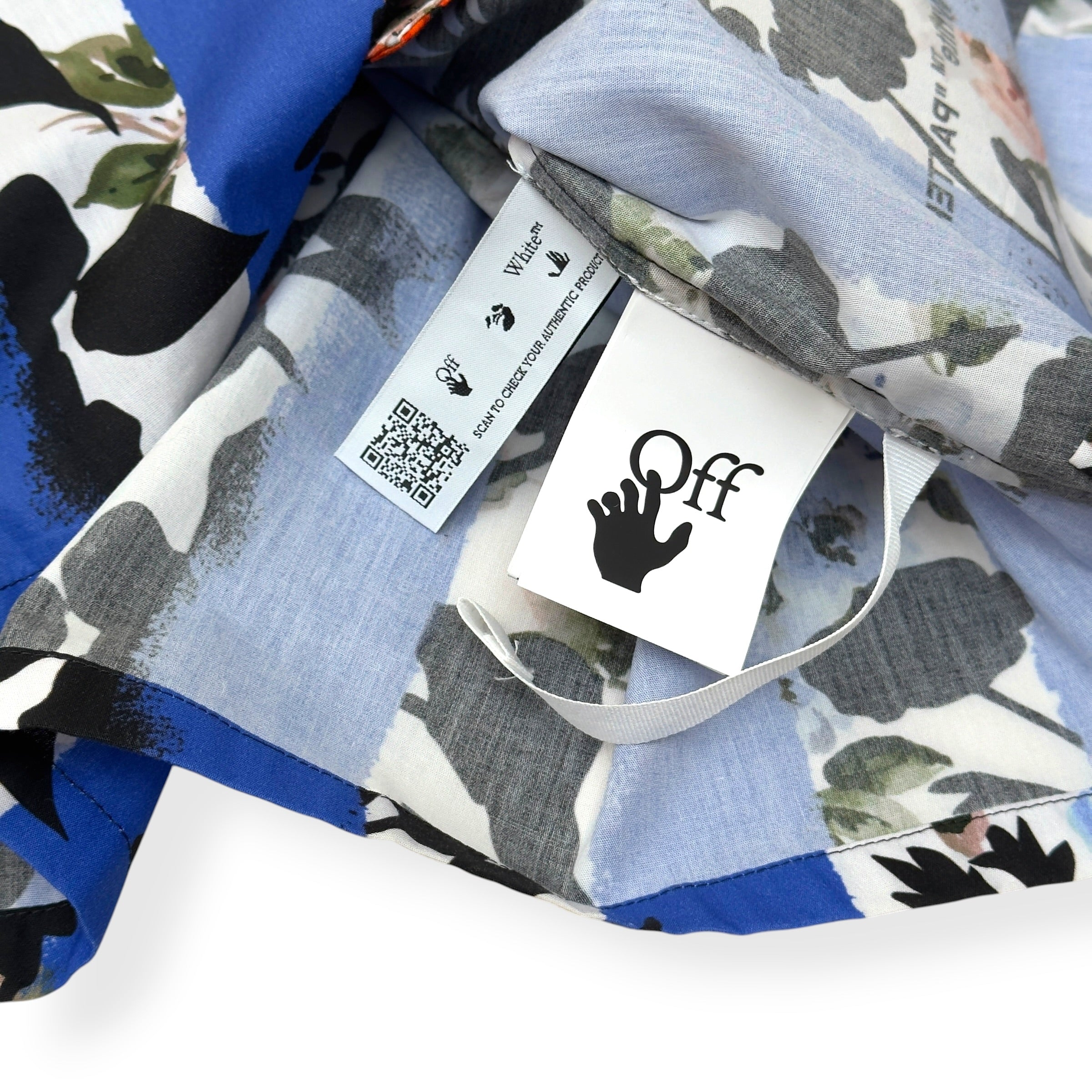 OFF-WHITE FLORAL STRIPE SHORT SLEEVE SHIRT BLUE L