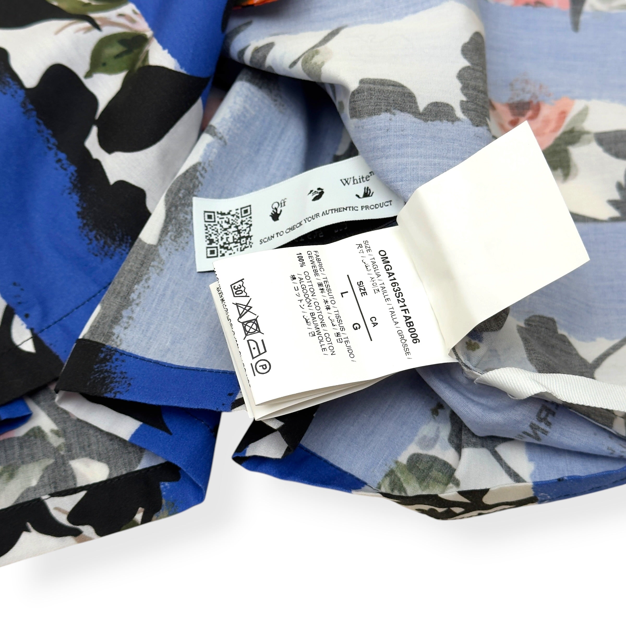 OFF-WHITE FLORAL STRIPE SHORT SLEEVE SHIRT BLUE L