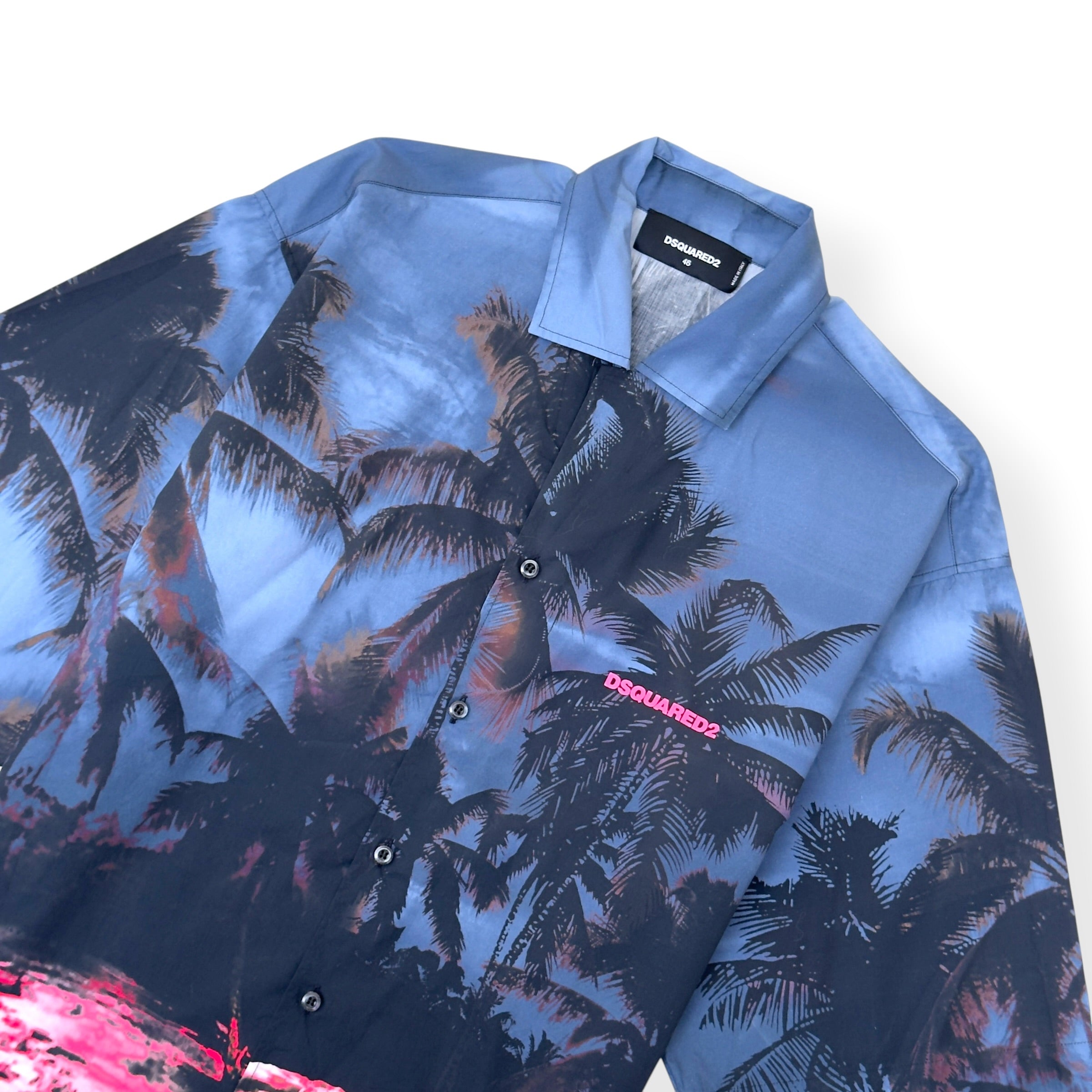 DSQUARED2 BOWLING DROPPED PALM TREE PRINT SHORT-SLEEVE SHIRT PINK / BLUE 46 / M
