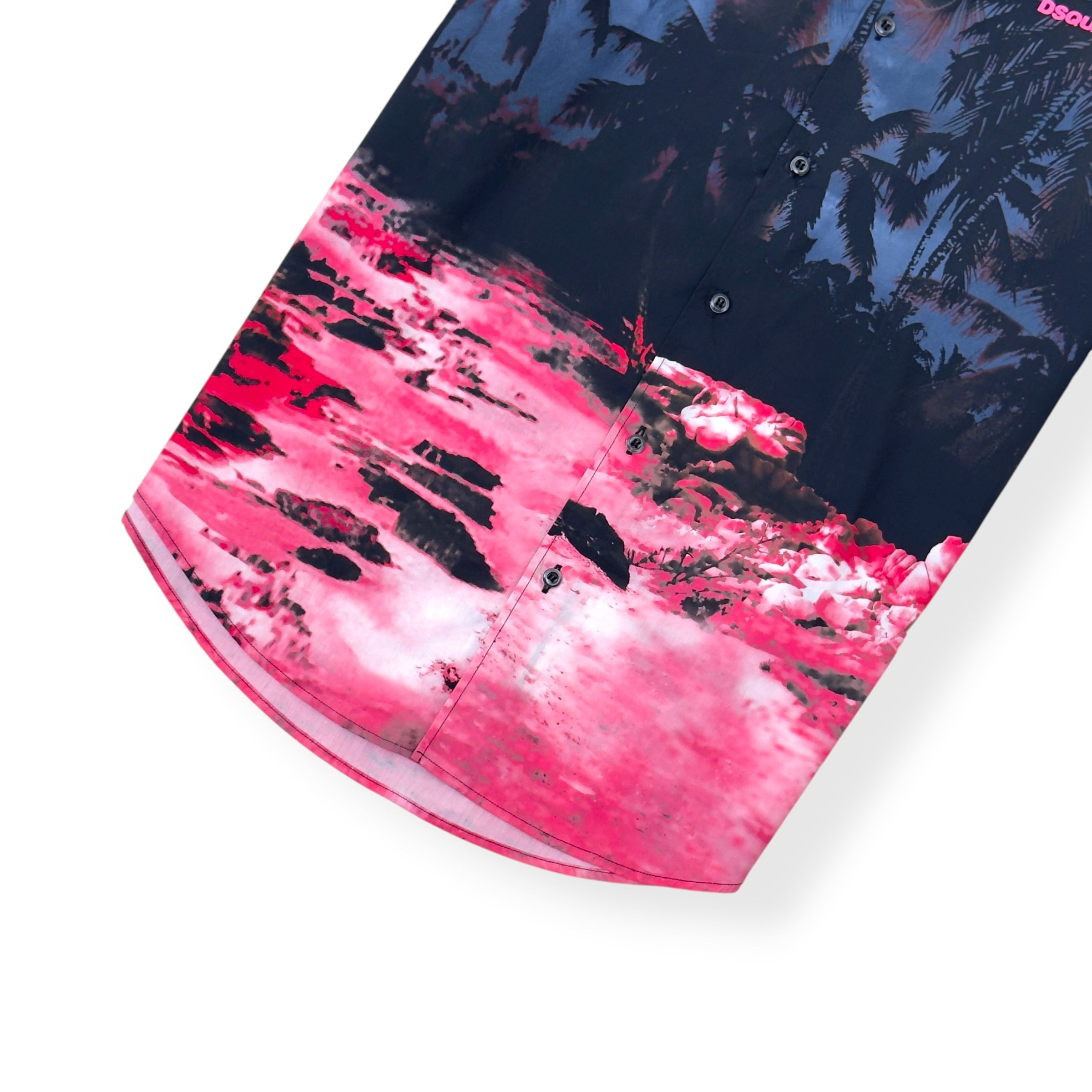 DSQUARED2 BOWLING DROPPED PALM TREE PRINT SHORT-SLEEVE SHIRT PINK / BLUE 46 / M