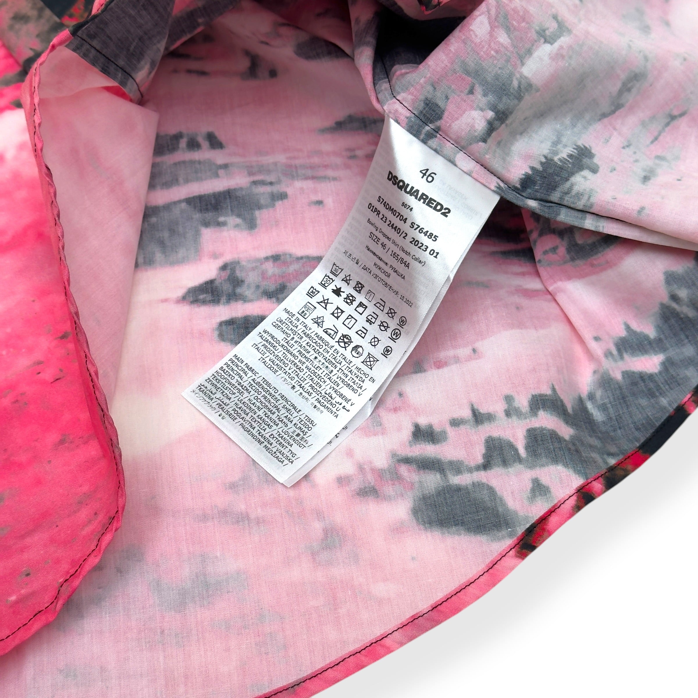 DSQUARED2 BOWLING DROPPED PALM TREE PRINT SHORT-SLEEVE SHIRT PINK / BLUE 46 / M
