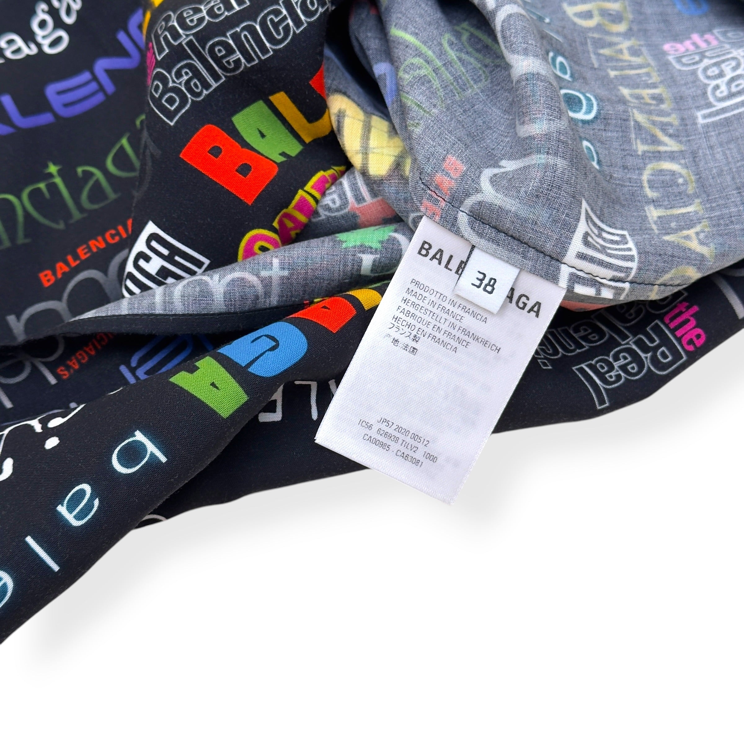 BALENCIAGA ALL OVER LOGO PRINT SHORT-SLEEVE SHIRT BLACK / MULTICOLOURED 38 / M