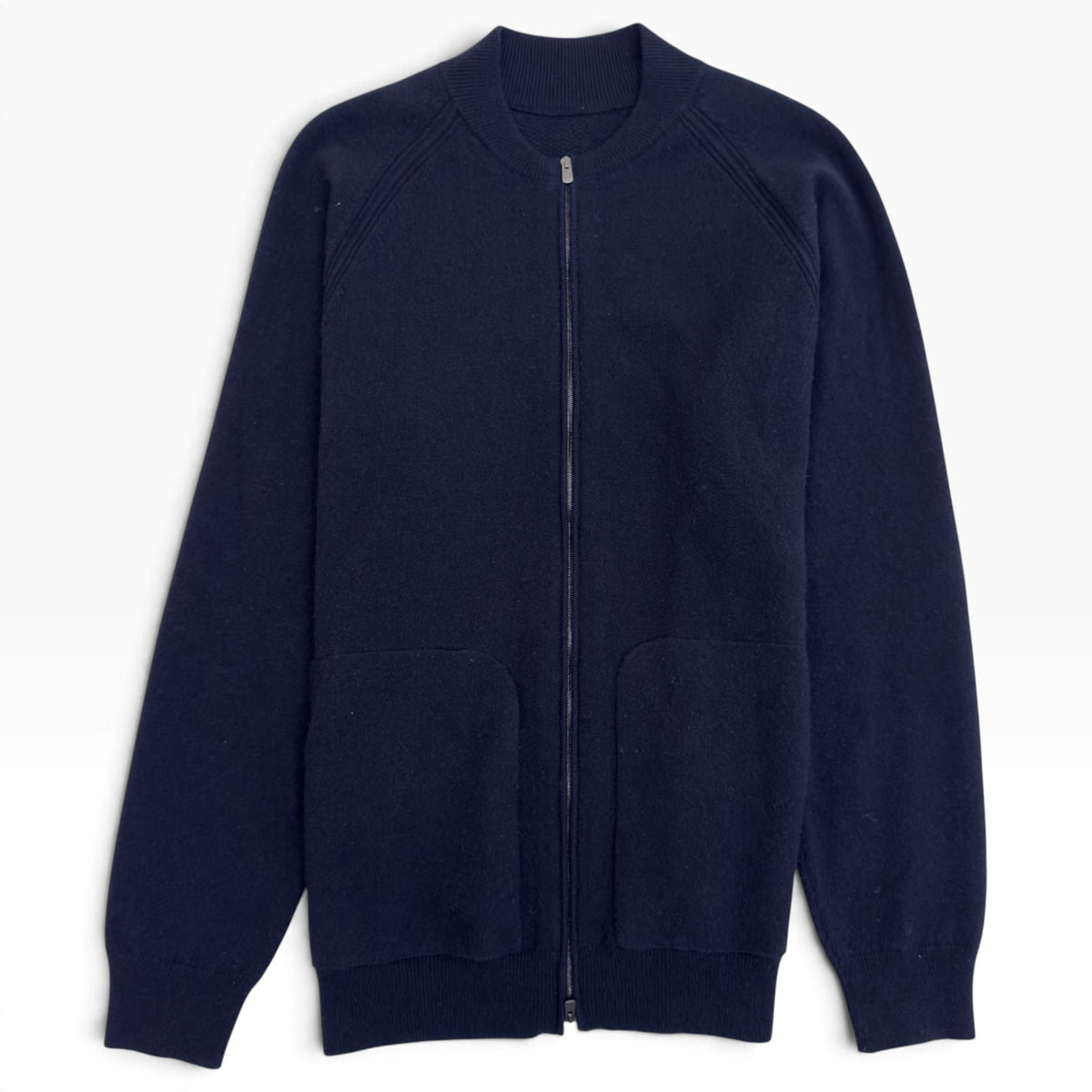 AGNONA CASHMERE ZIP-UP BOMBER CARDIGAN NAVY XL