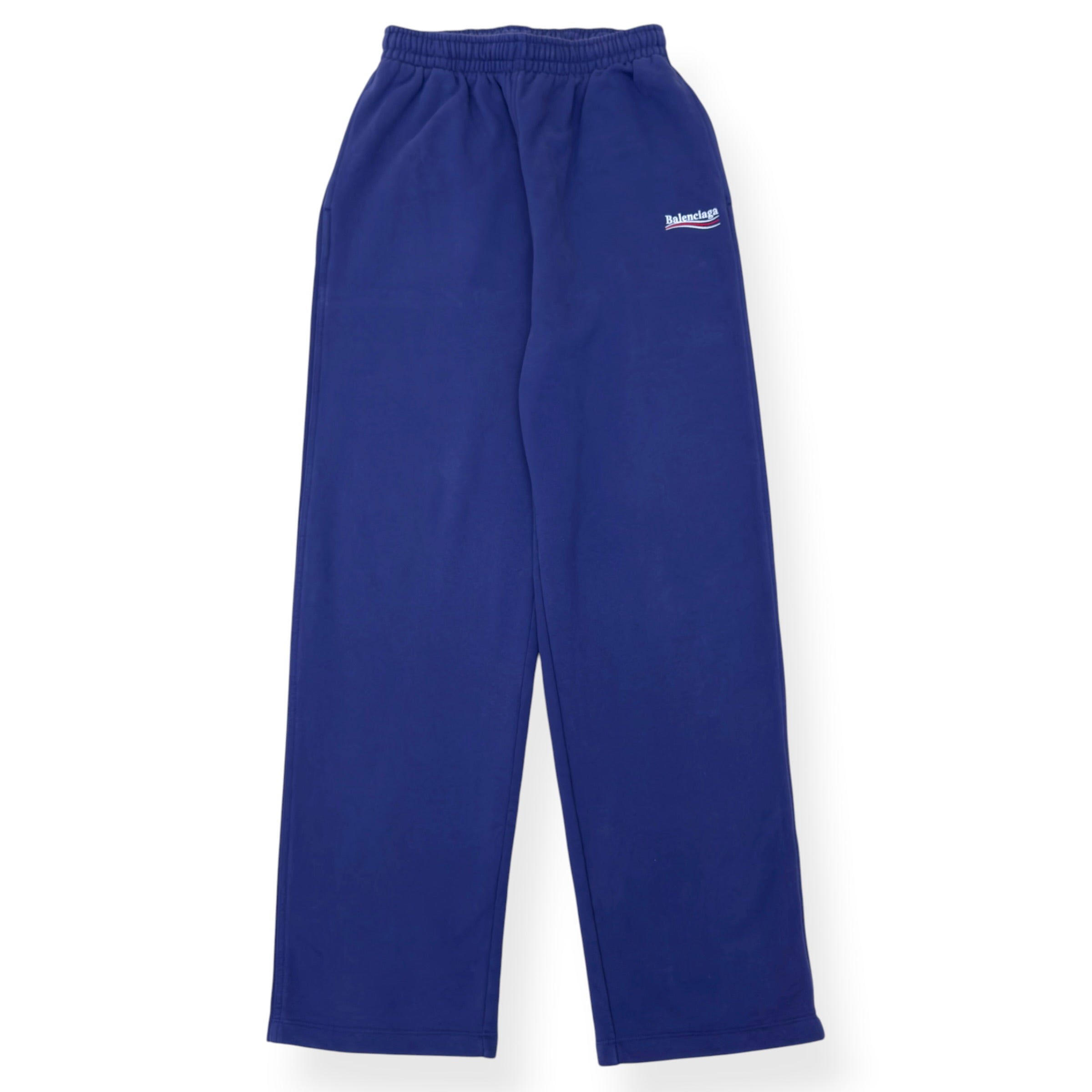 BALENCIAGA OVERSIZED POLITICAL LOGO SWEATPANTS BLUE XS